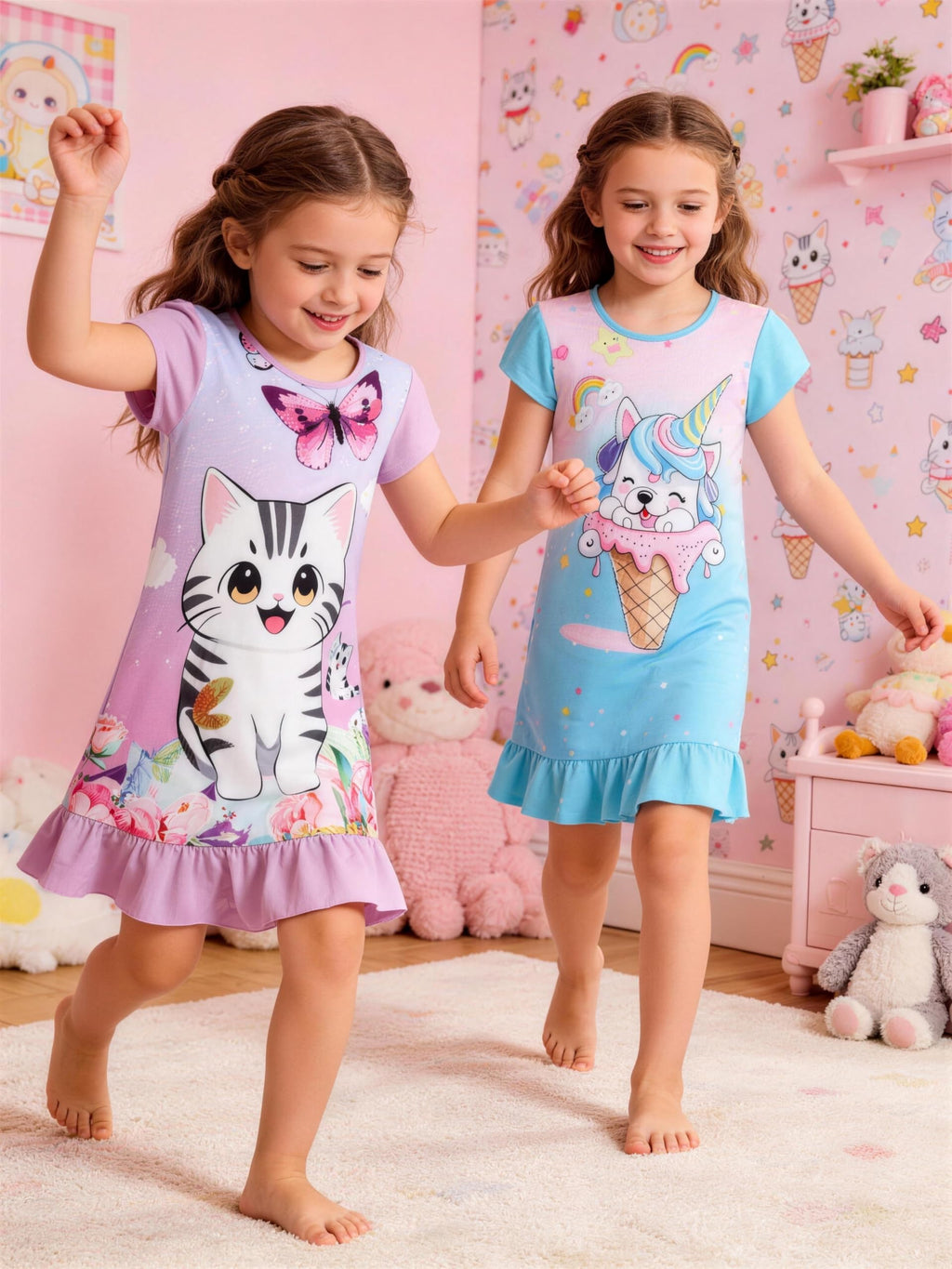 Nightgowns for Girls Kids Pajamas Princess Dress Sleepwear Night Gown 3-10 Years