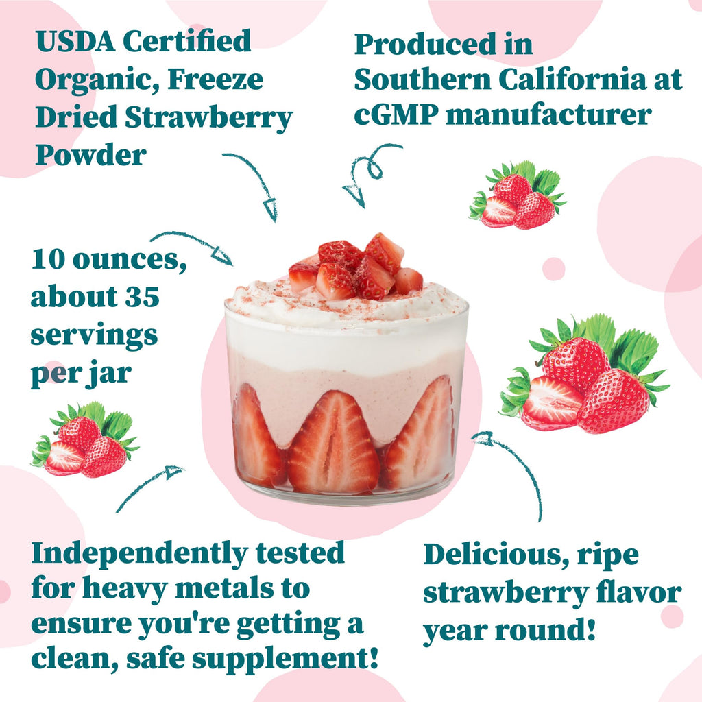Nature Restore USDA Certified Organic Freeze Dried Strawberry Powder, 8 Ounces, Non GMO, Gluten Free, Vegan