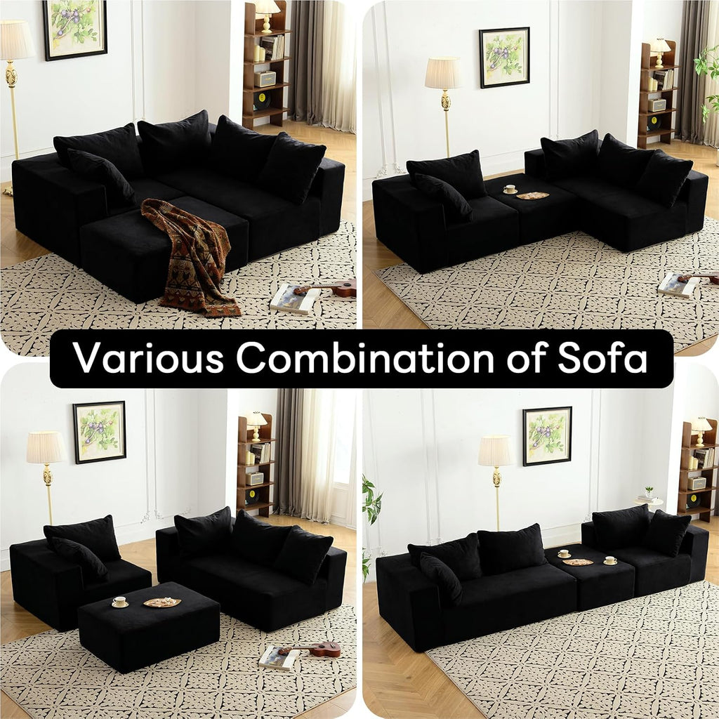 Vamcheer Modular Sectional Sofa with Chaise, Modern L Shaped Cloud Couch with Deep Seat, Sectional Couches for Living Room, Bedroom, Office, No Assembly Required, Ink Black