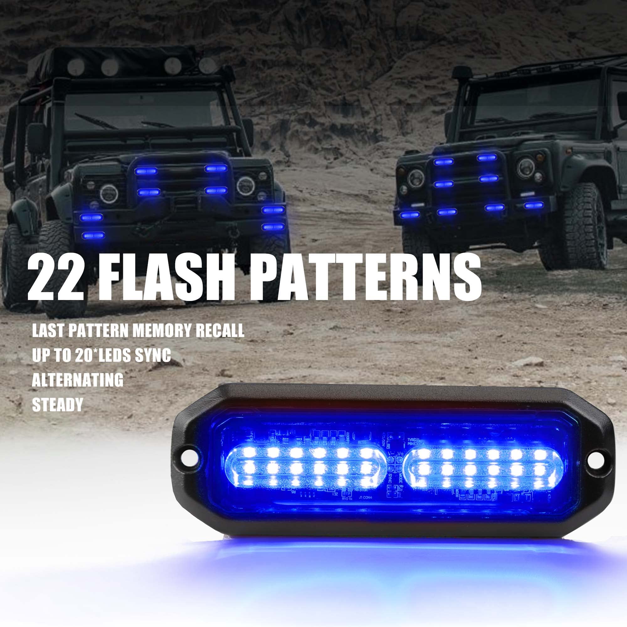 WINECO Amber led strobe lights for trucks 8pcs 12-LED Surface Mount Flashing Strobe Lights kit for Trucks Car Vehicles LED Mini Grille Grill Strobe Light Head Emergency Hazard Warning lights