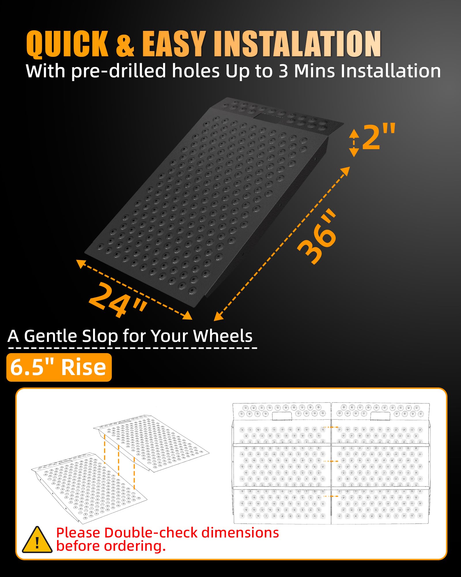VNN 29" x 24" Shed Ramp for Riding Mower - 750 LB Capacity Shed Ramps, Anti-Slip Punch Plate Ramp for ATV, Motorcycles, Garages & Barns (1PC,Black, Alloy)