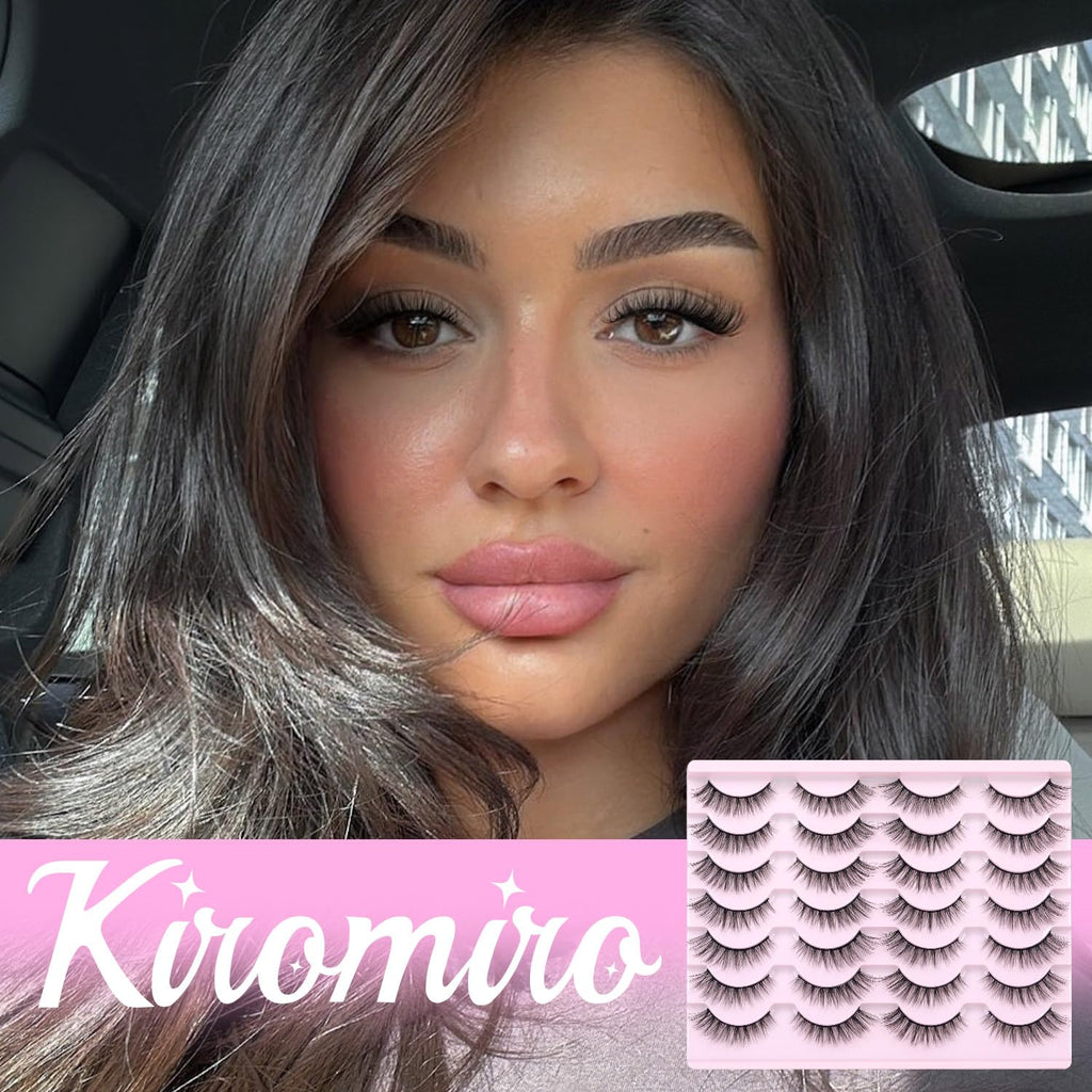 False Lashes Natural Look Wispy Eyelashes Manga Korean Spiky 16mm Short Faux Mink Eyelashes Cat Eye Natural Fake Eyelashes Strip Lashes Pack 14 Pairs