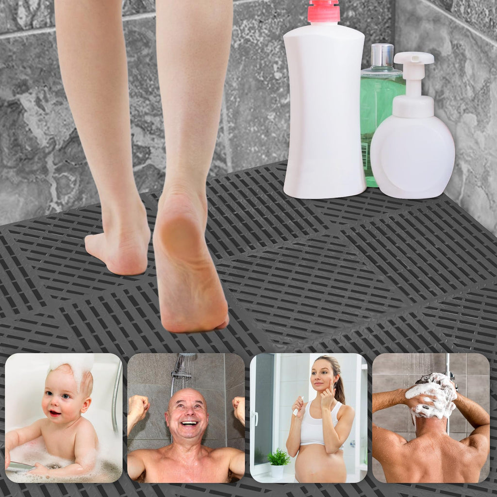 ToLanbbt Modular Interlocking Cushion 8P 11.8" x 11.8" Interlocking Rubber Floor Drain Holes Non-Slip Splicing Drainage Mats for Deck, Shower, Kitchen, Drain Pool, Sauna Bath, Indoor Outdoor (Black)