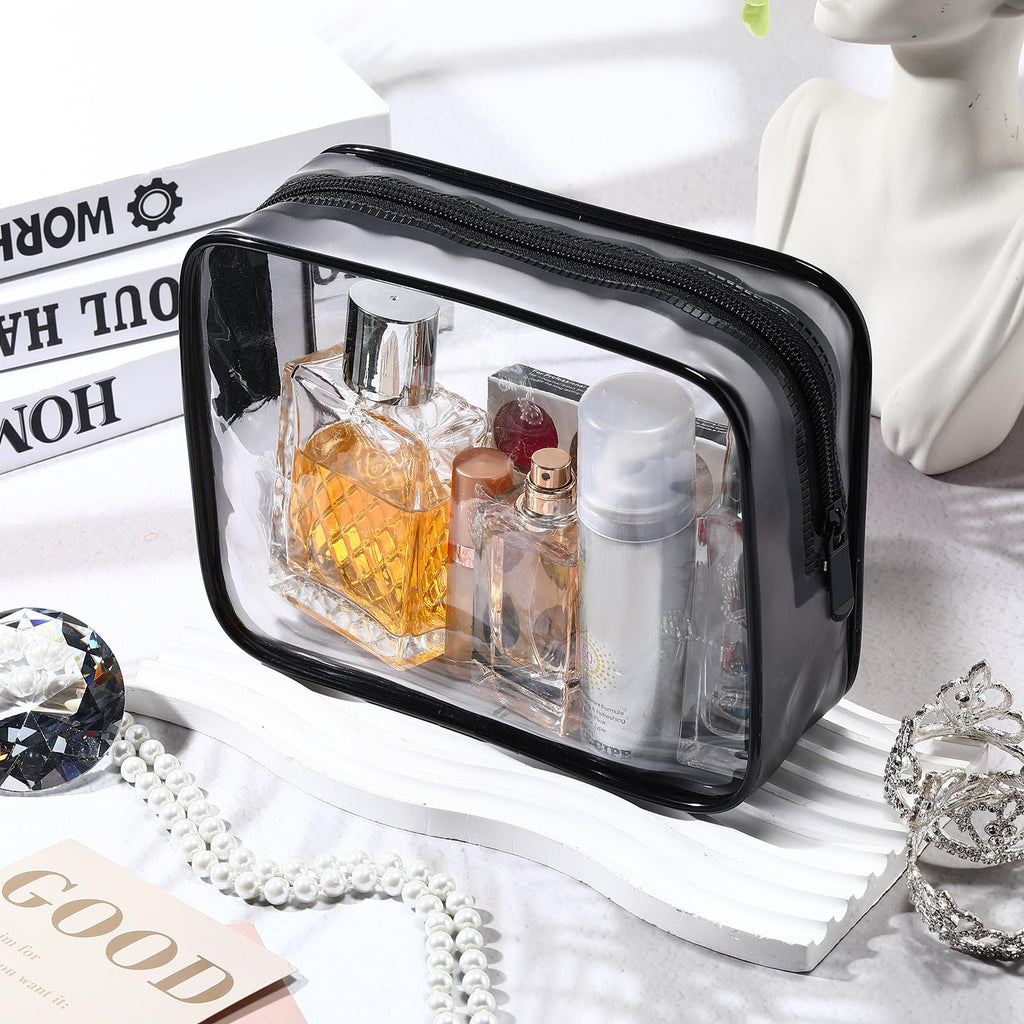 Weewooday 12 Pieces Clear Makeup Bags Cosmetic Storage Bags PVC Zipper Pouches Travel Waterproof Makeup Plastic Case for Women Organizing Toiletries Traveling Bathroom(Medium,Black)