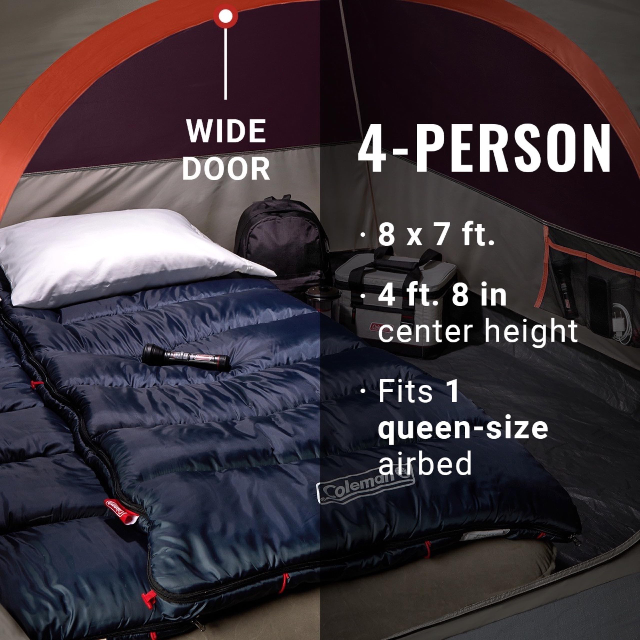 Coleman Skydome Camping Tent with 5 Minute Setup, 2/4/6/8 Person Weatherproof Tent with Rainfly & Carry Bag, 20% More Headroom Than Traditional Canopies