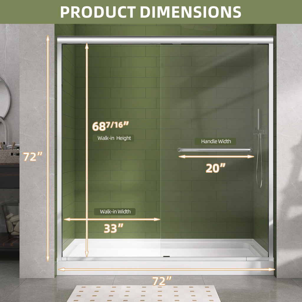 GETPRO Shower Door Sliding 44-48 in. W x 72 in. H Semi-Frameless Bypasss Double Sliding Doors for Shower,1/4 inch Clear Tempered Walk-in Shower Glass Door Brushed Nickel