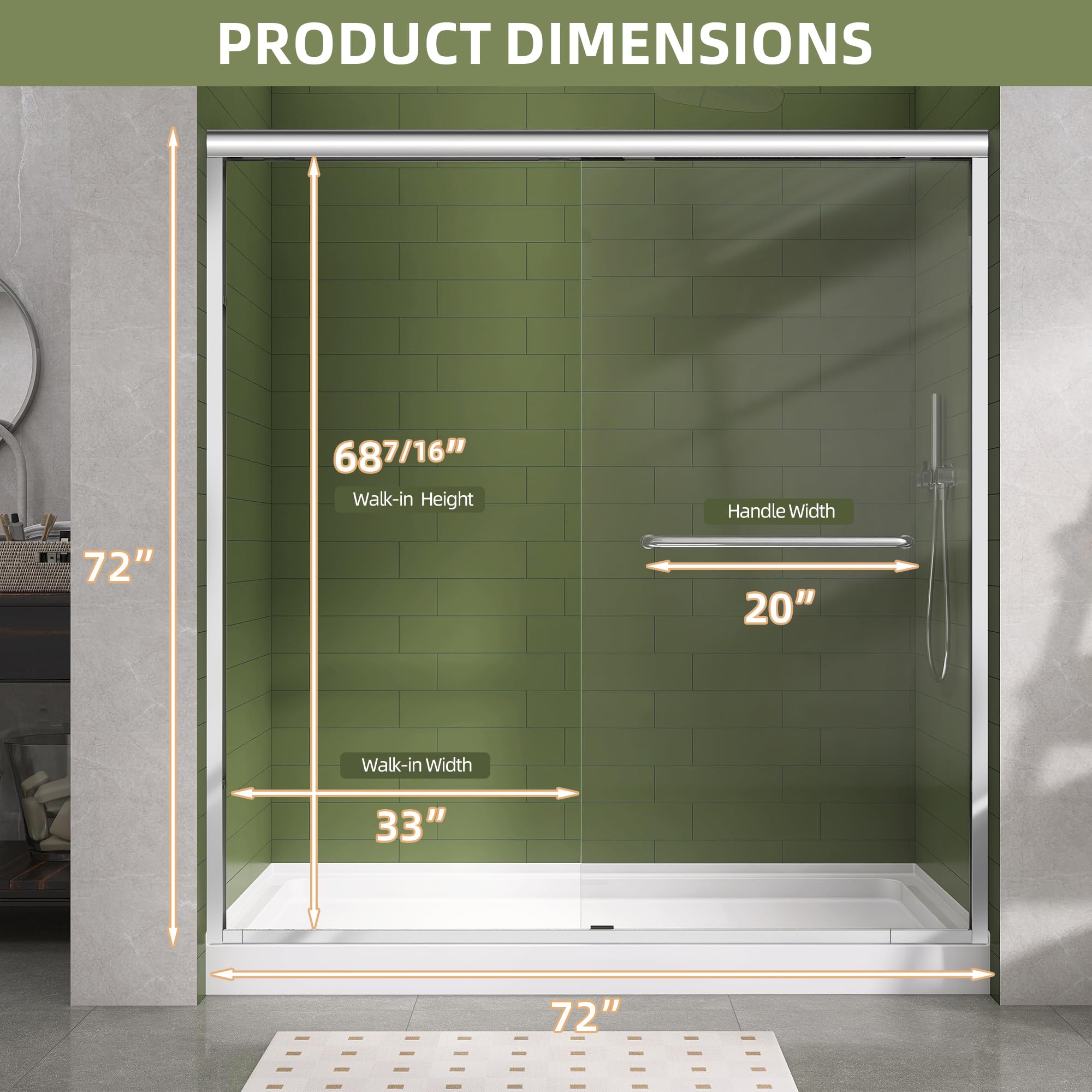 GETPRO Shower Door Sliding 44-48 in. W x 72 in. H Semi-Frameless Bypasss Double Sliding Doors for Shower,1/4 inch Clear Tempered Walk-in Shower Glass Door Brushed Nickel