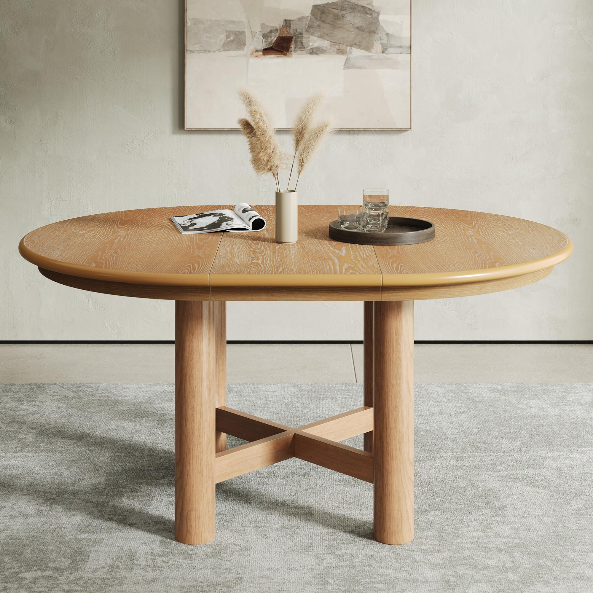 LUMISOL Round Dining Table for 4-6 People, 41"-57" Extendable Kitchen Table with 16" Removable Leaf for Small Places, Kitchen, Dining Room, Espresso