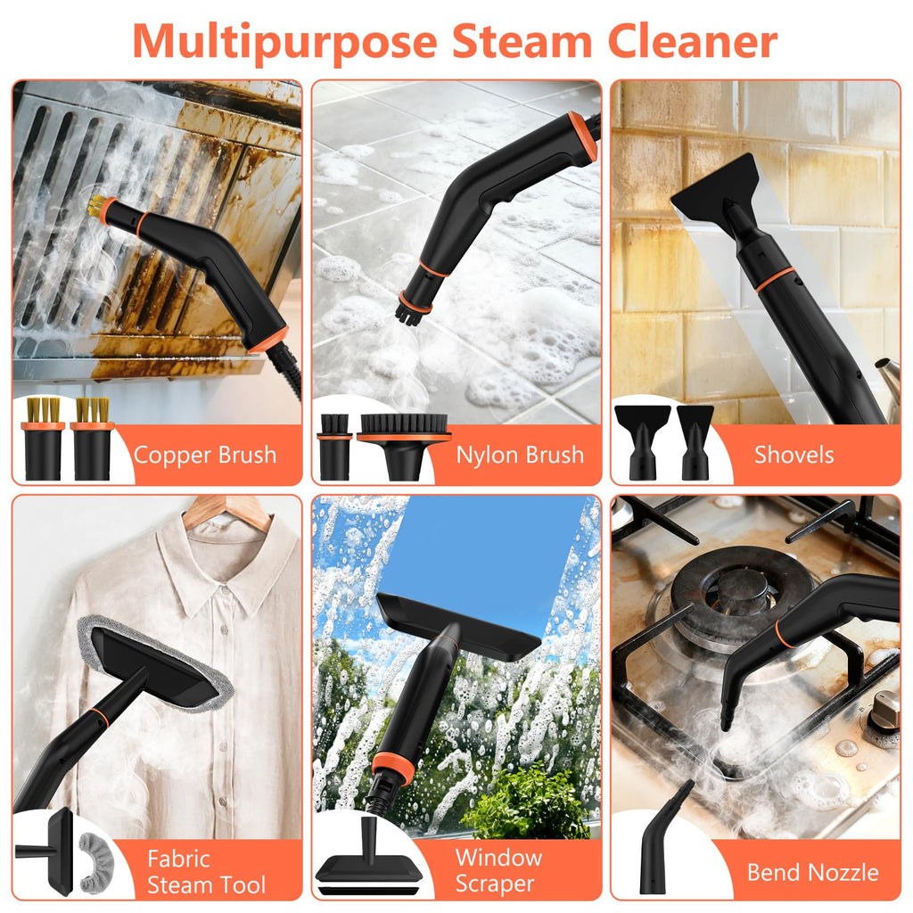 Steam Cleaner, Portable Steamer for Cleaning with 16pcs Accessories, 6-Level Adjustable and 15s Heat-Up, Handheld Steam Cleaner for Home, Tile, Dirt, Grout, Grease, Car Detailing