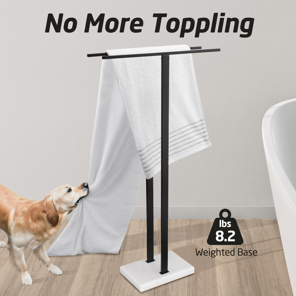 KES Standing Towel Rack with Black Natural Marble Base, 2-Tier Towel Rack Stand for Bathroom Floor, Bath Towel Holder Fits Bath Towel & Hand Towel,18/8 Stainless Steel, BTH217-BBK