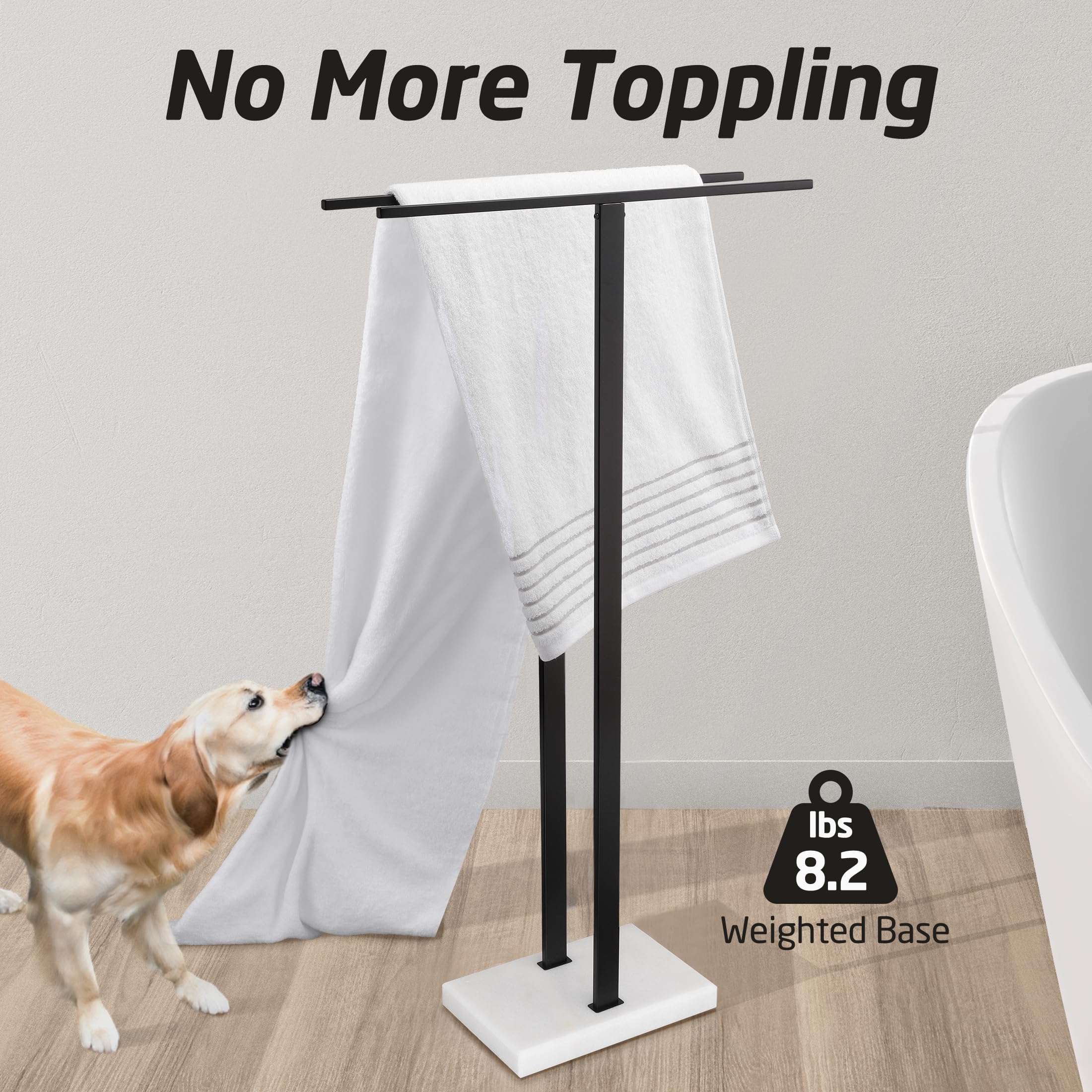 KES Standing Towel Rack with Black Natural Marble Base, 2-Tier Towel Rack Stand for Bathroom Floor, Bath Towel Holder Fits Bath Towel & Hand Towel,18/8 Stainless Steel, BTH217-BBK