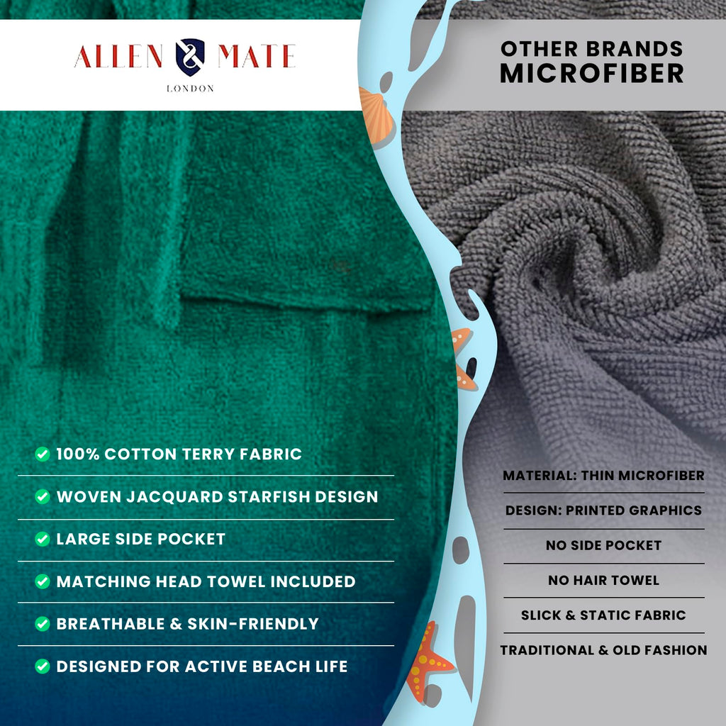 ALLEN & MATE 100% COTTON Hooded Kids Bathrobe – Soft, Medium Weight Absorbent Bath Towel Robe for Boys & Girls, 6-15 Years