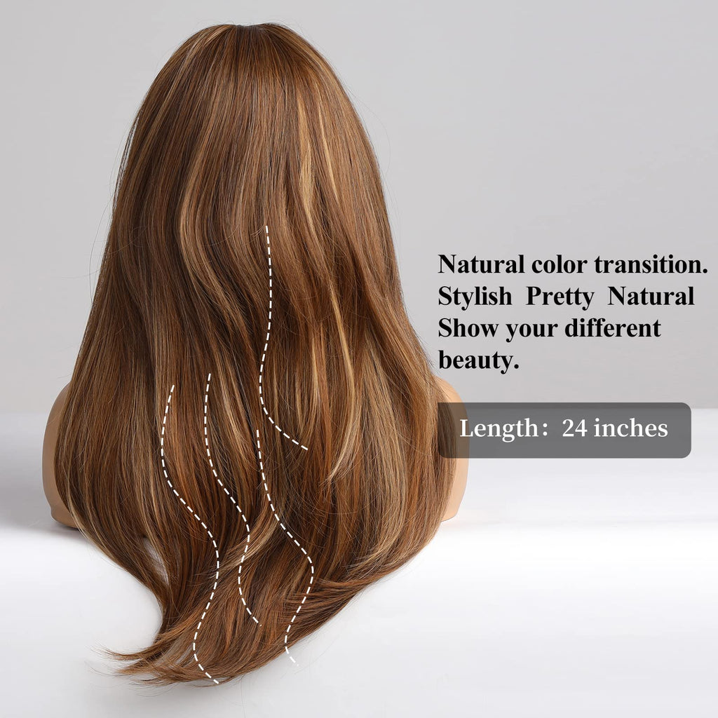 HAIRCUBE Auburn Wigs for Women,Long Layered Orange Wigs with Bangs Heat Resistant Synthetic Fibre Wigs(pelucas de cabello natural)