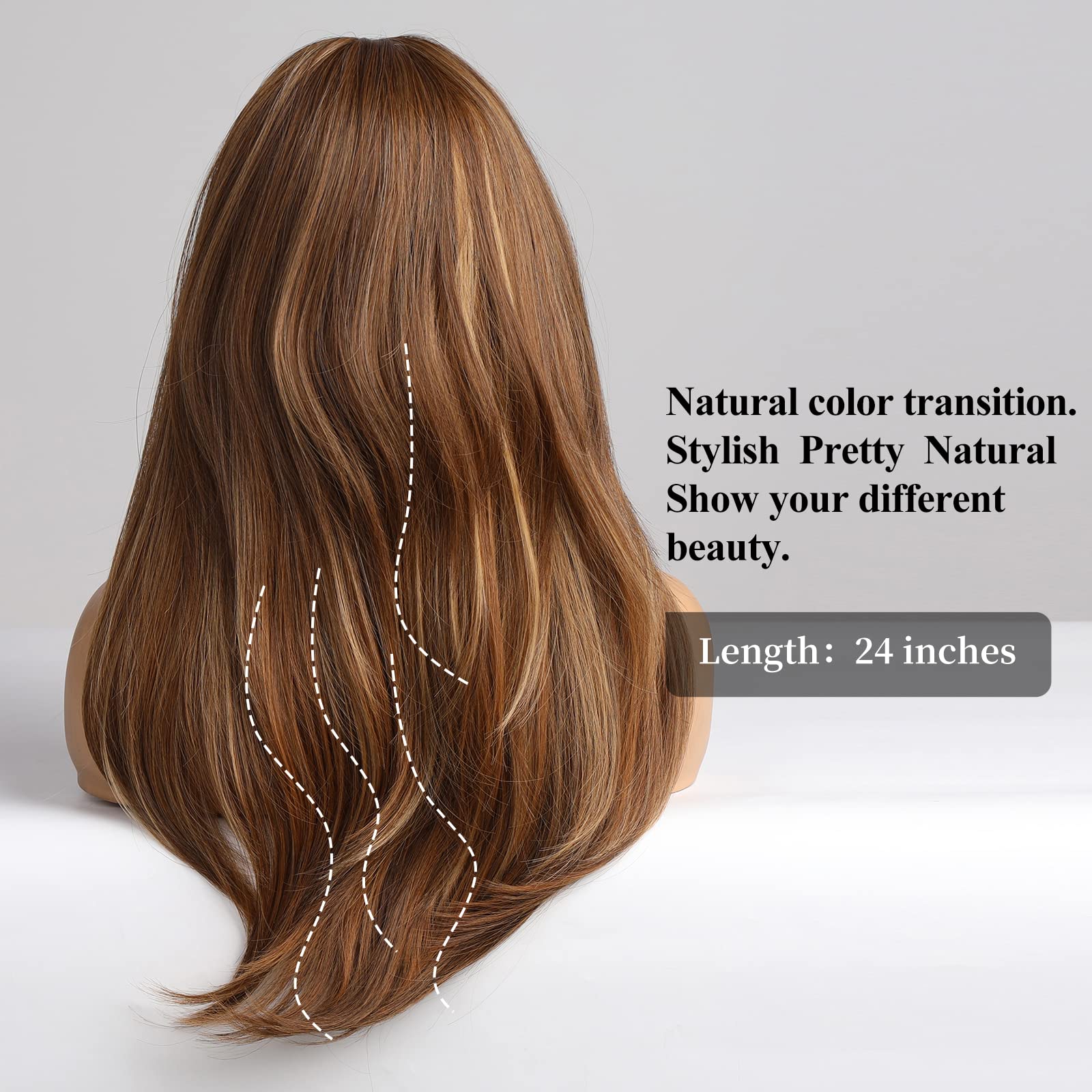 HAIRCUBE Auburn Wigs for Women,Long Layered Orange Wigs with Bangs Heat Resistant Synthetic Fibre Wigs(pelucas de cabello natural)