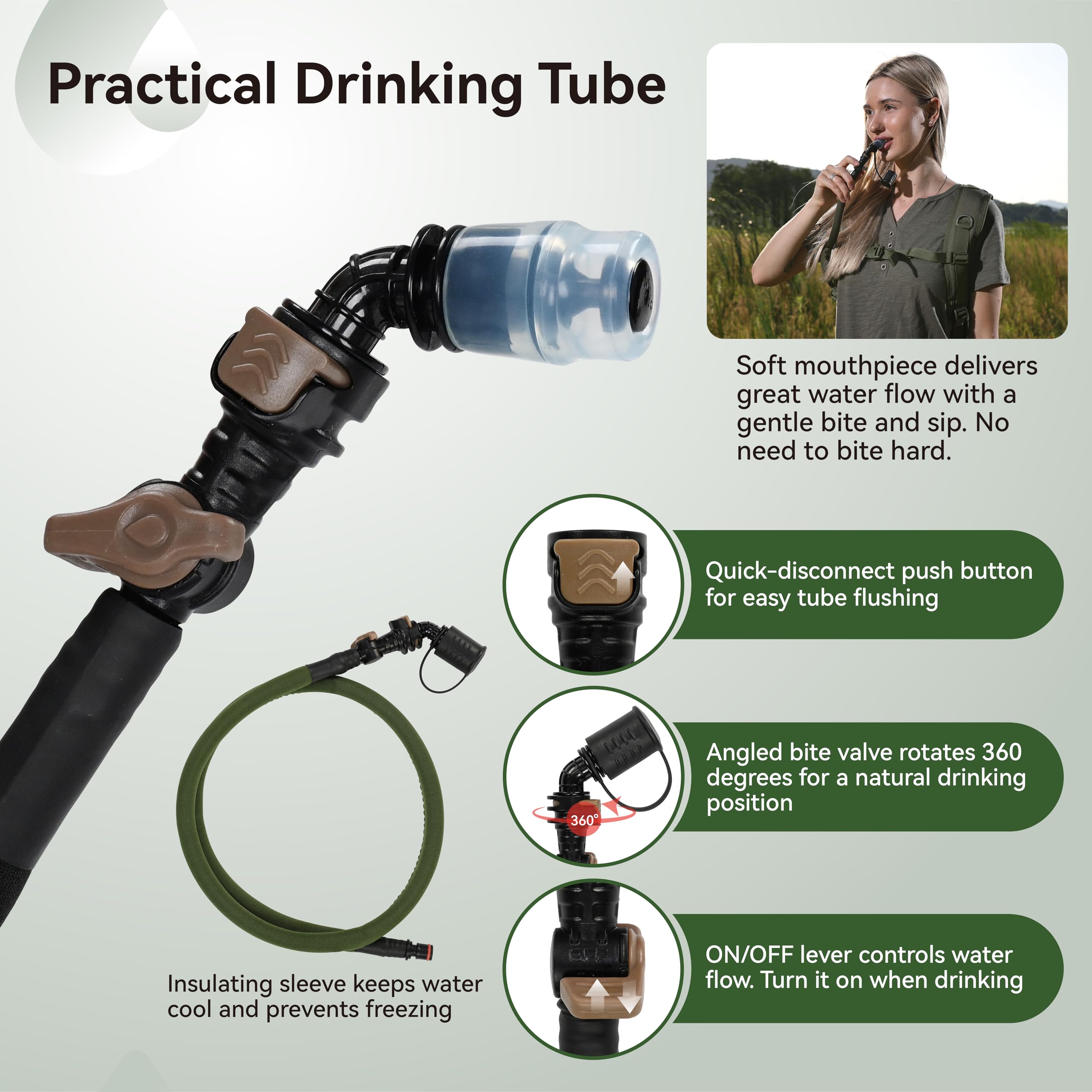 MARCHWAY 2L/2.5L/3L TPU Hydration Bladder, Ultra Durable Water Reservoir Bag with Insulated Tube for Hydration Pack for Cycling, Hiking, Running, Climbing, Biking