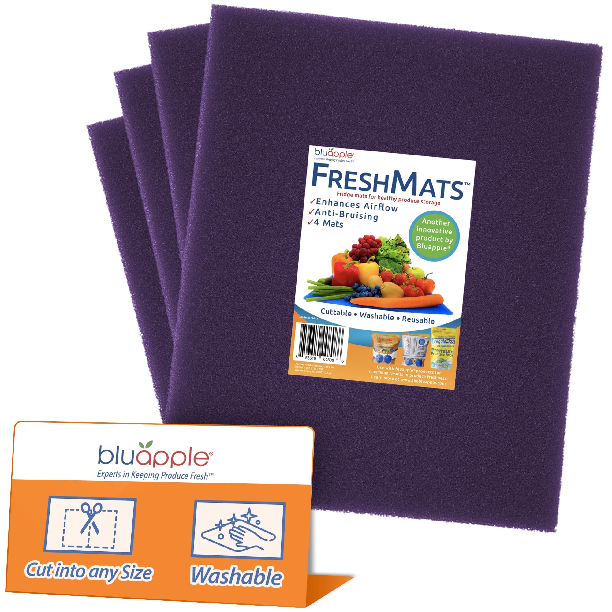 Bluapple FreshMats, Refrigerator Bin Liner, Fridge Drawer Mats, Crisper Life Extender Liner Keeps Produce Fresh Longer, Anti-Bruising, for Air Circulation, Washable & Reusable (4-Mats, 12x15, Black)