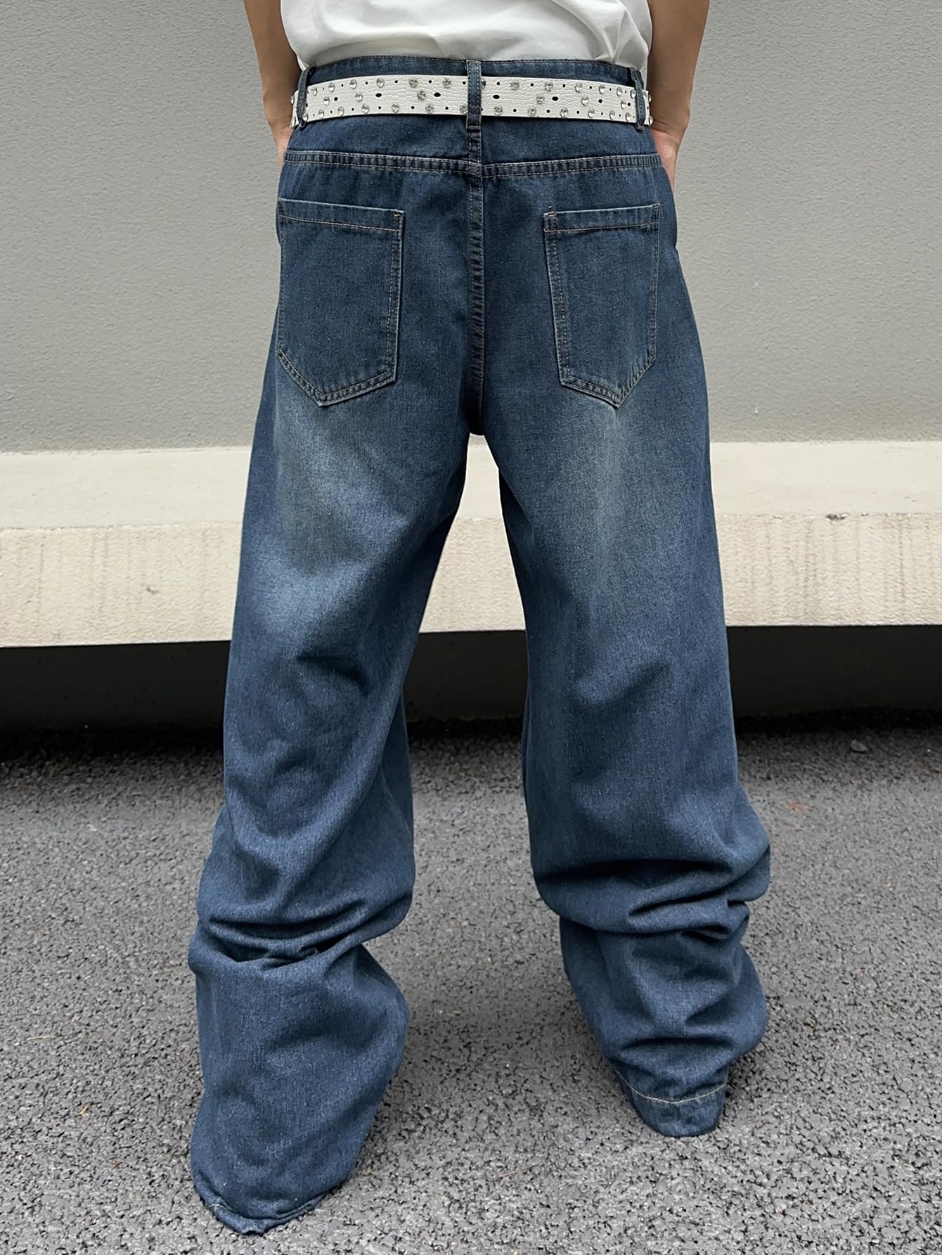 DFGIGT Men's Irregular Sutures Y2k Hip Hop Baggy Jeans Wide Leg Denim Pants Casual Loose Fit Trousers Streetwear