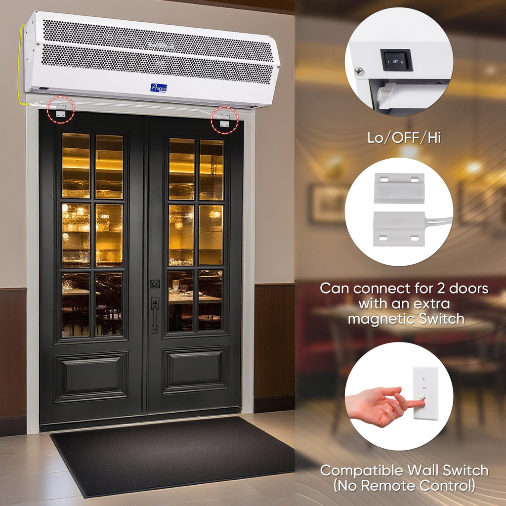 Awoco 24” Super Power 2 Speeds 800 CFM Commercial Indoor Air Curtain, CE Certified, 120V Unheated - Door Switch Included
