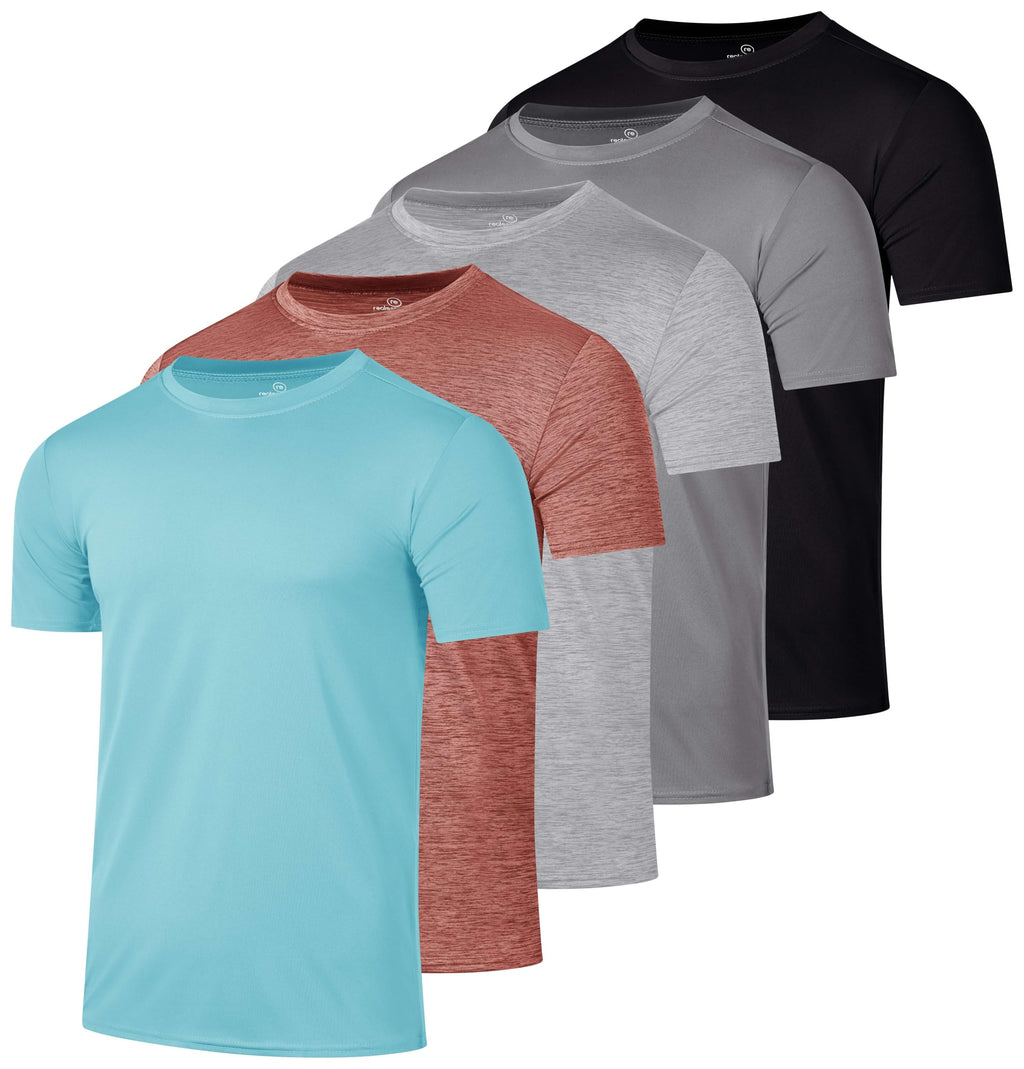 Real Essentials 5 Pack: Men's Dry-Fit Short Sleeve Crew Neck T Shirts Fitness Running Gym Workout Cool Exercise Athletic Tee