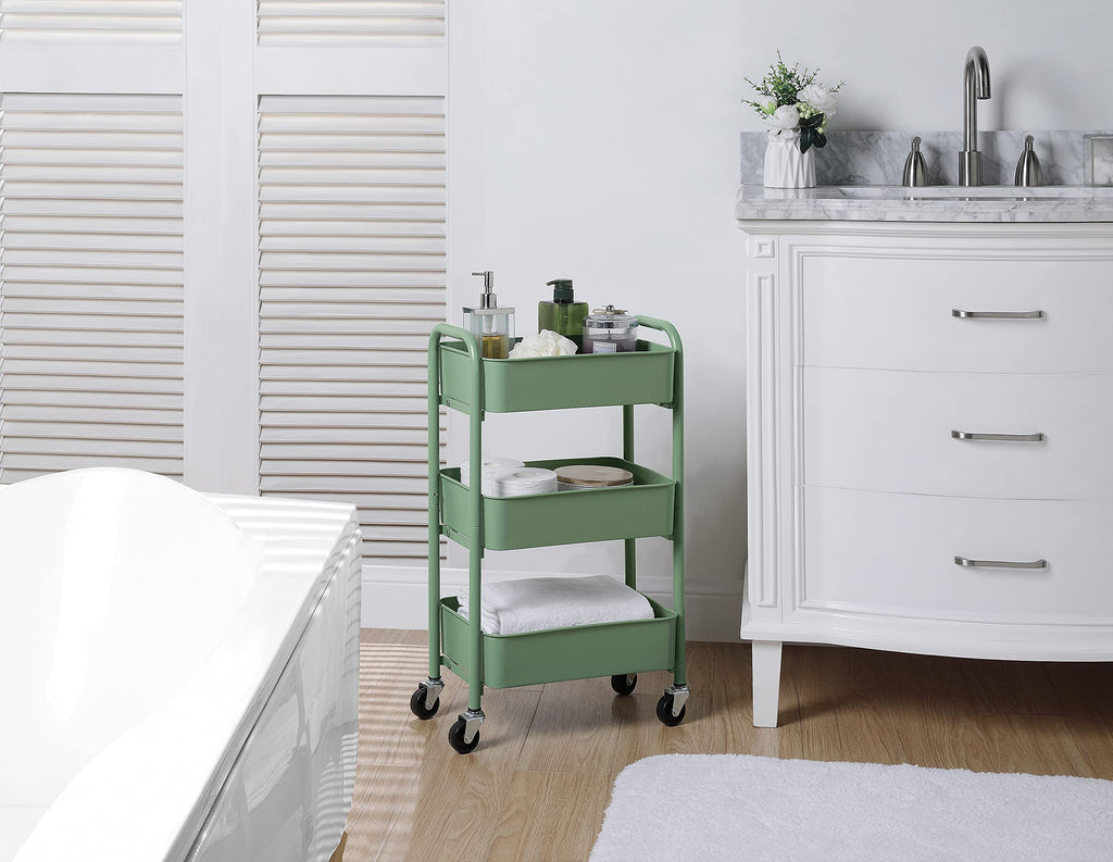 SunnyPoint 3-Tier Delicate Compact Rolling Metal Storage Organizer - Mobile Utility Cart Kitchen/Under Desk Cart with Caster Wheels - Army (15.35" X 10.24" X 26.8"H)