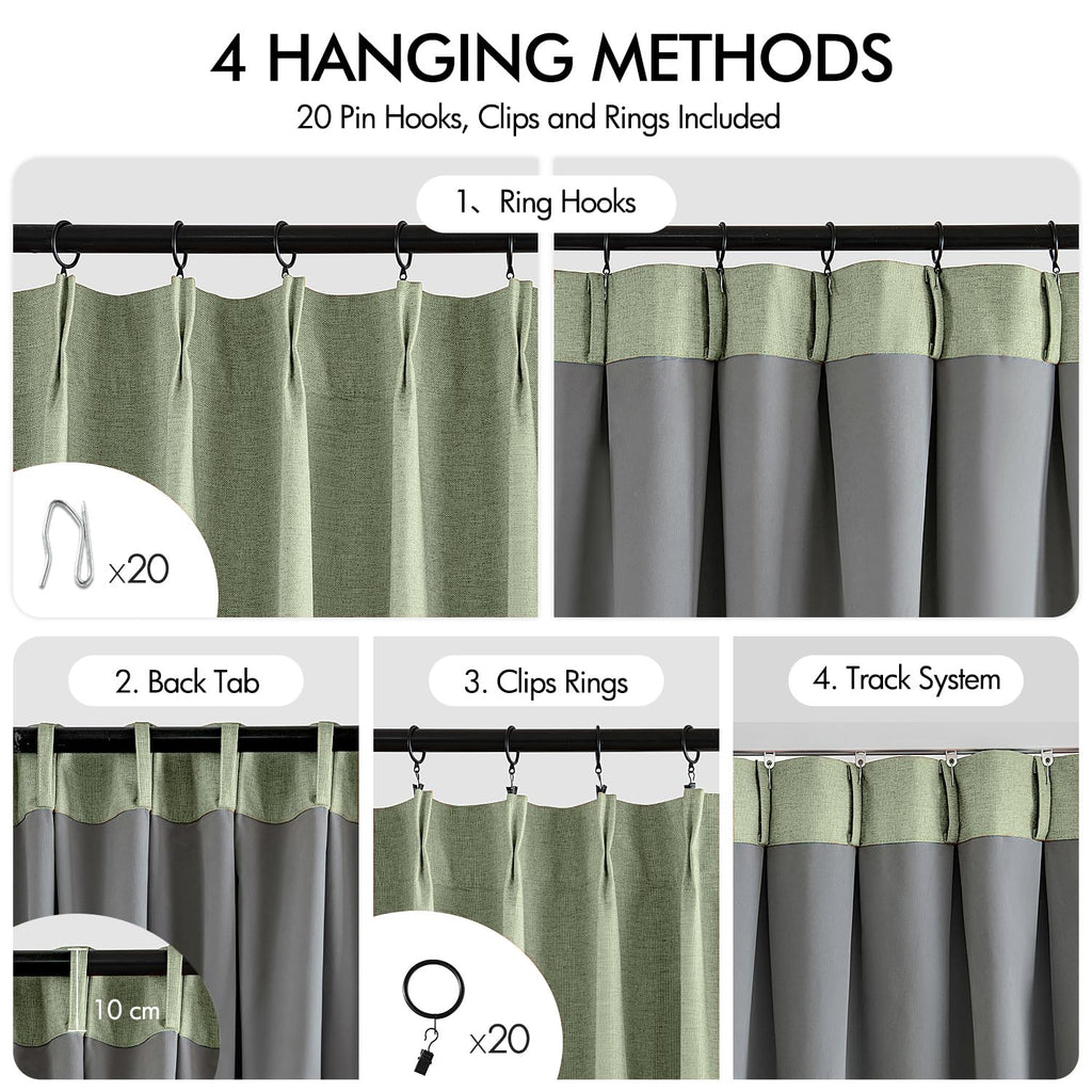 MIULEE Linen Pinch Pleated 100% Blackout Curtains for Bedroom 84 Inch Long 2 Panels Set- Back Tab Track Beige Thermal Insulated Cream Black Out Triple Pleat Room Darkening Drapes with Hooks, Greige