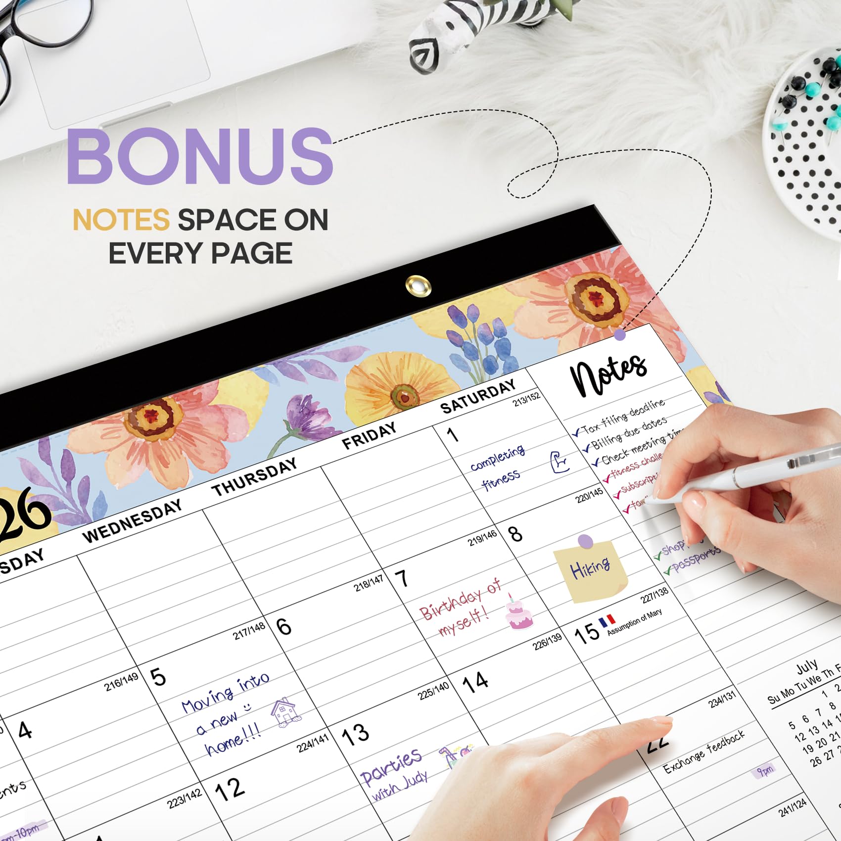 Desk Calendar 2026-2027, 21-Month Calendar Runs Until June 2027, Large 17" x 12" Monthly Desktop & Wall Calendar for Home & Office - Floral
