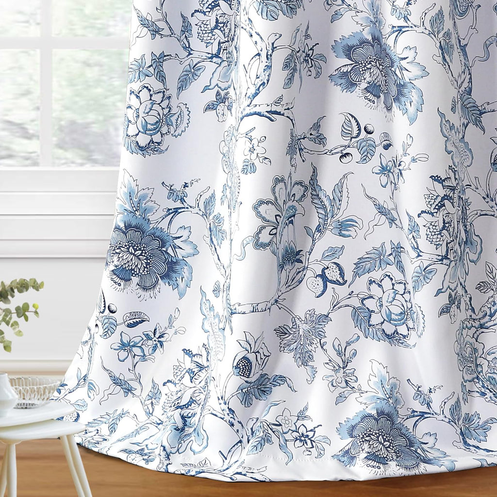 H.VERSAILTEX Blackout Curtains 63 Inch Length 2 Panels Set Floral Print Curtain Drapes for Living Room Thermal Insulated Grommet Window Curtains for Bedroom - Traditional Floral in Antique Green