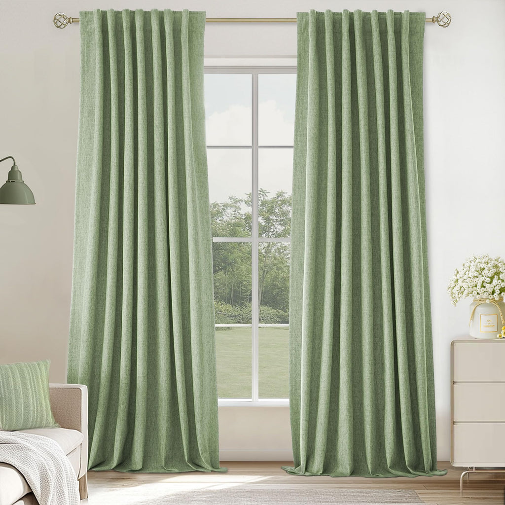 UHITECH Short Linen Curtains 24 Inch Long for Farmhouse Small Windows Modern Cafe Sytle Blackout Curtains for Living Room Back Tab Thermal Black Out Drapes 2ft