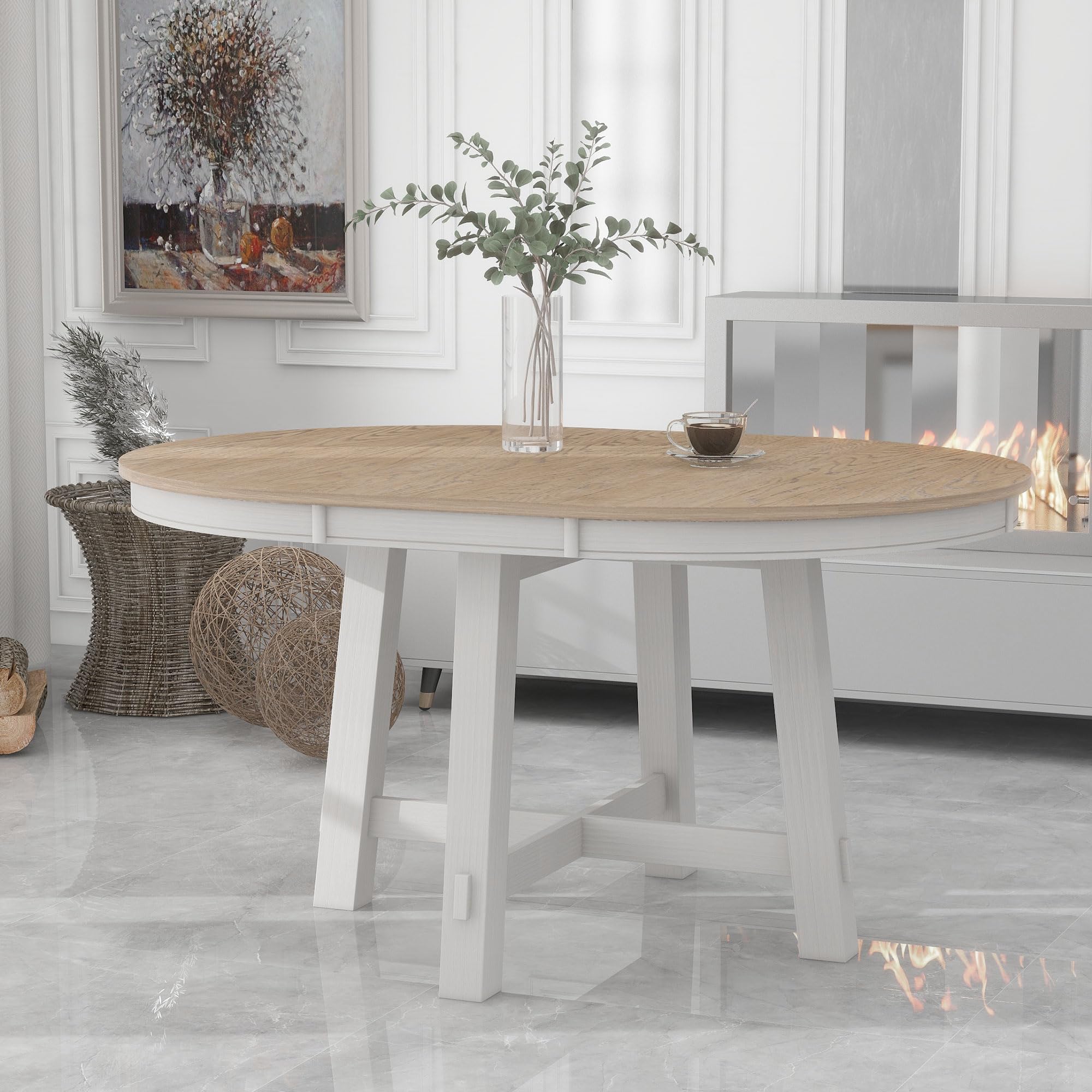 LUMISOL Round Dining Table for 4-6 People, 41"-57" Extendable Kitchen Table with 16" Removable Leaf for Small Places, Kitchen, Dining Room, Espresso