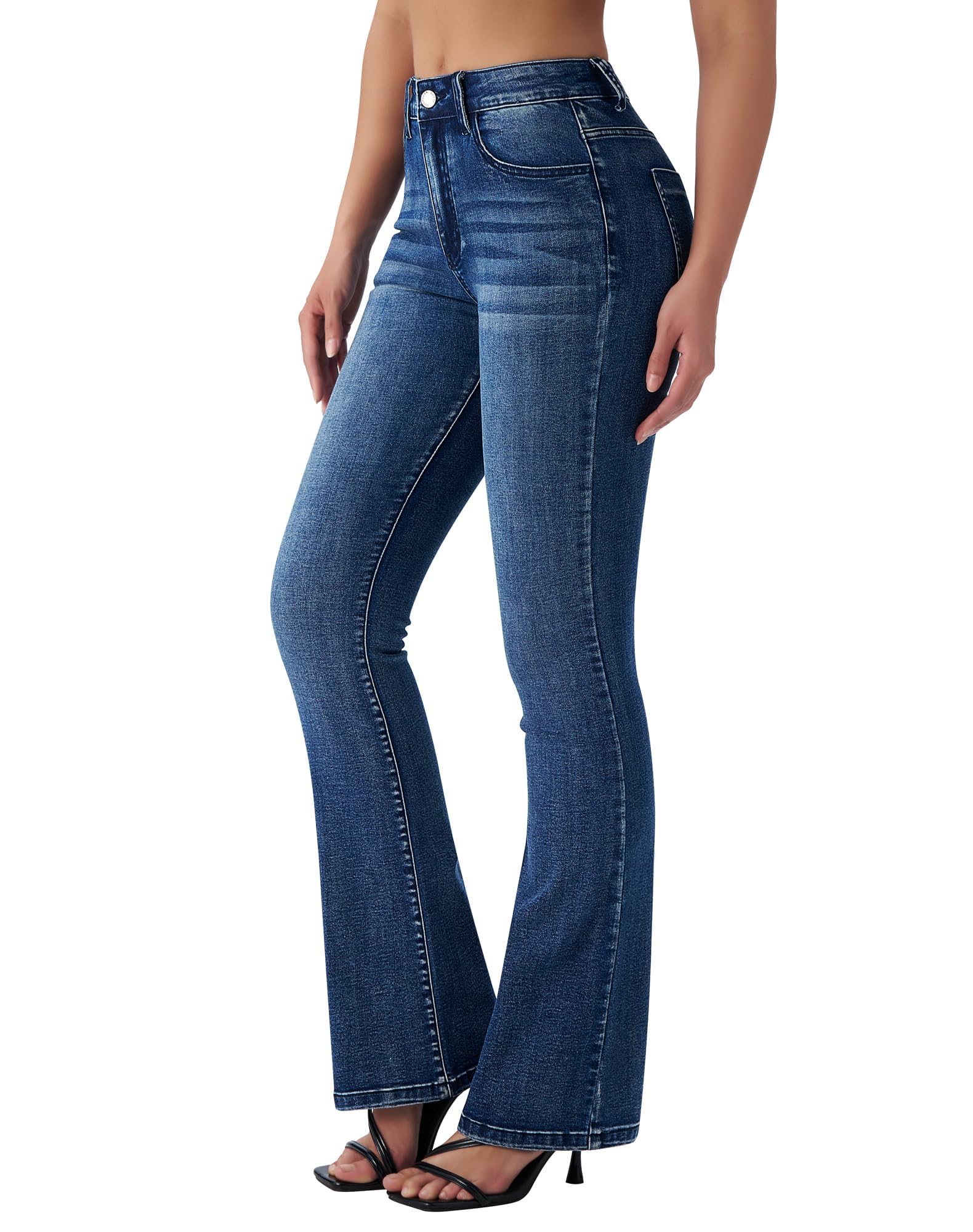 roswear Women's Trendy Stretchy Flare Jeans Mid Rise Bootcut Curvy Denim Pants