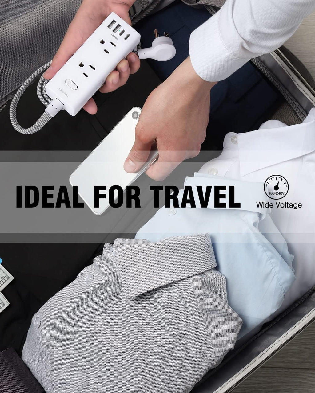 One Beat Short Extension Cord 1Ft, Flat Plug Power Strip Surge Protector - 6 Widely Outlets with 4 USB Ports (2 USB C), Wall Mount Small Power Strip for Travel, Home Office College Dorm Essentials
