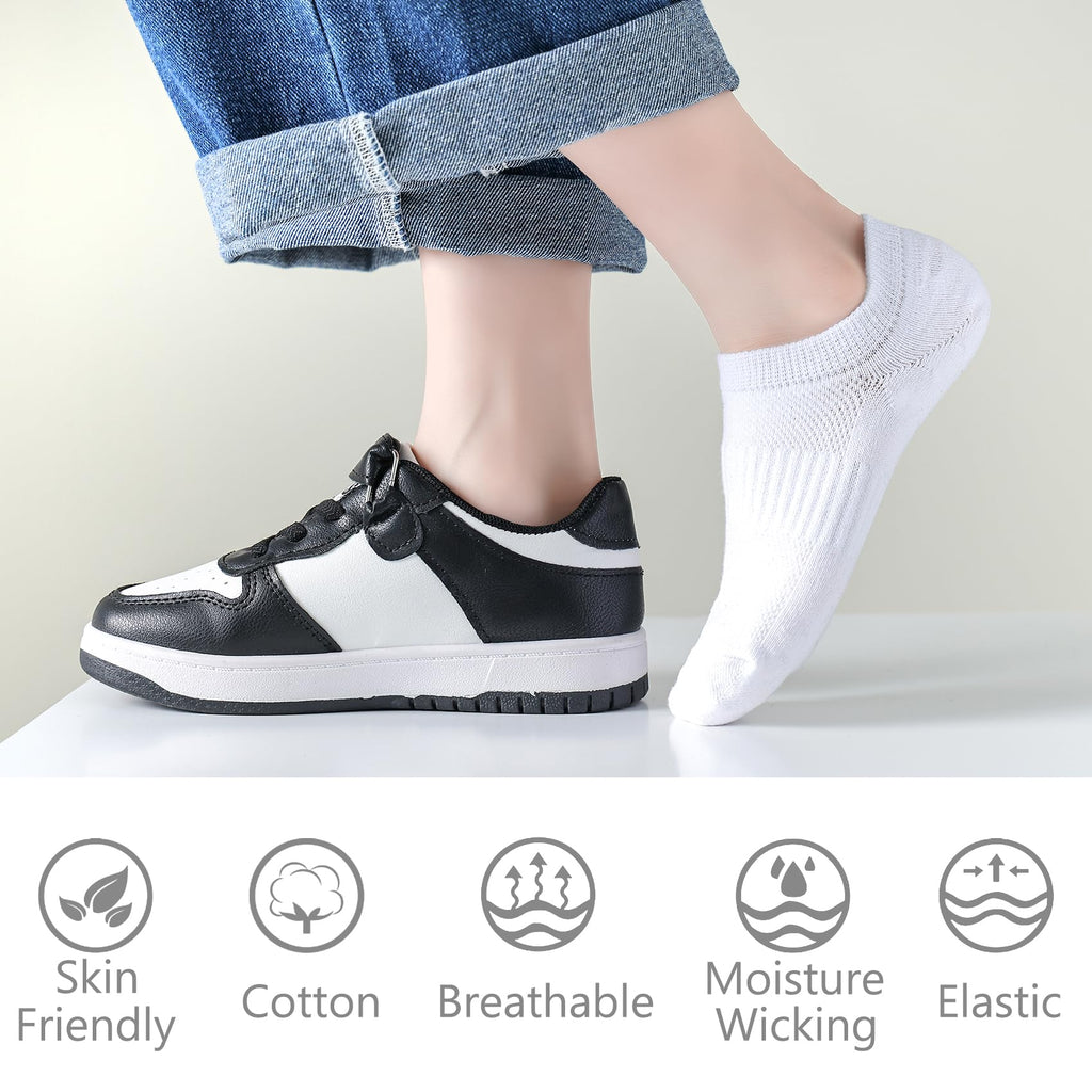 No Show Cotton Socks for Girls and Boys - Low Cut, Breathable, Non-Slip Short Socks for Kids - 5/10 Pairs