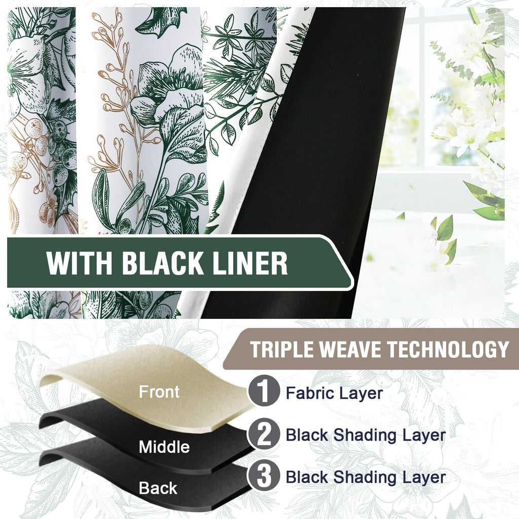 H.VERSAILTEX Blackout Curtains 63 Inch Length 2 Panels Set Floral Print Curtain Drapes for Living Room Thermal Insulated Grommet Window Curtains for Bedroom - Traditional Floral in Antique Green