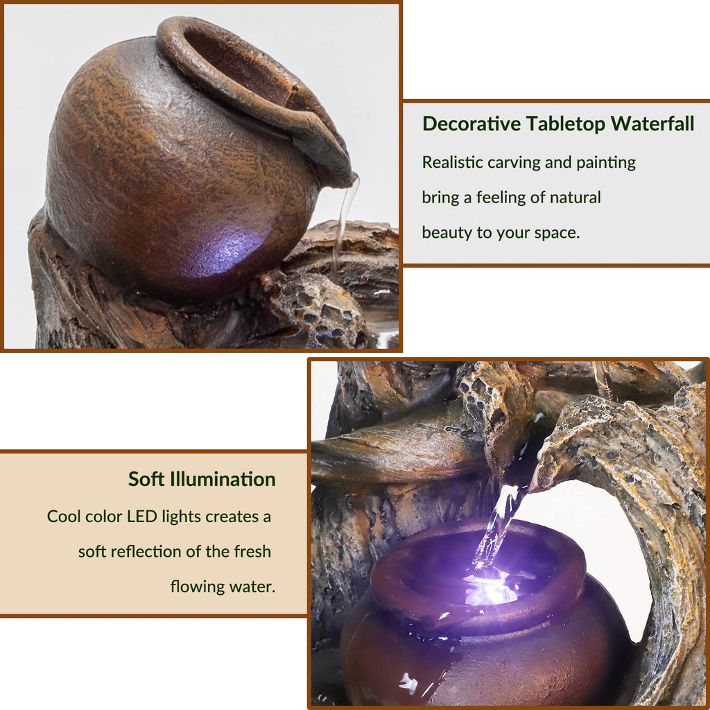 Ferrisland Tabletop Water Fountain, Zen Meditation Indoor Waterfall Fountain, Heart Shape Decoration with LED Light for Home Office Bedroom Relaxation Decor, Gift Ideas