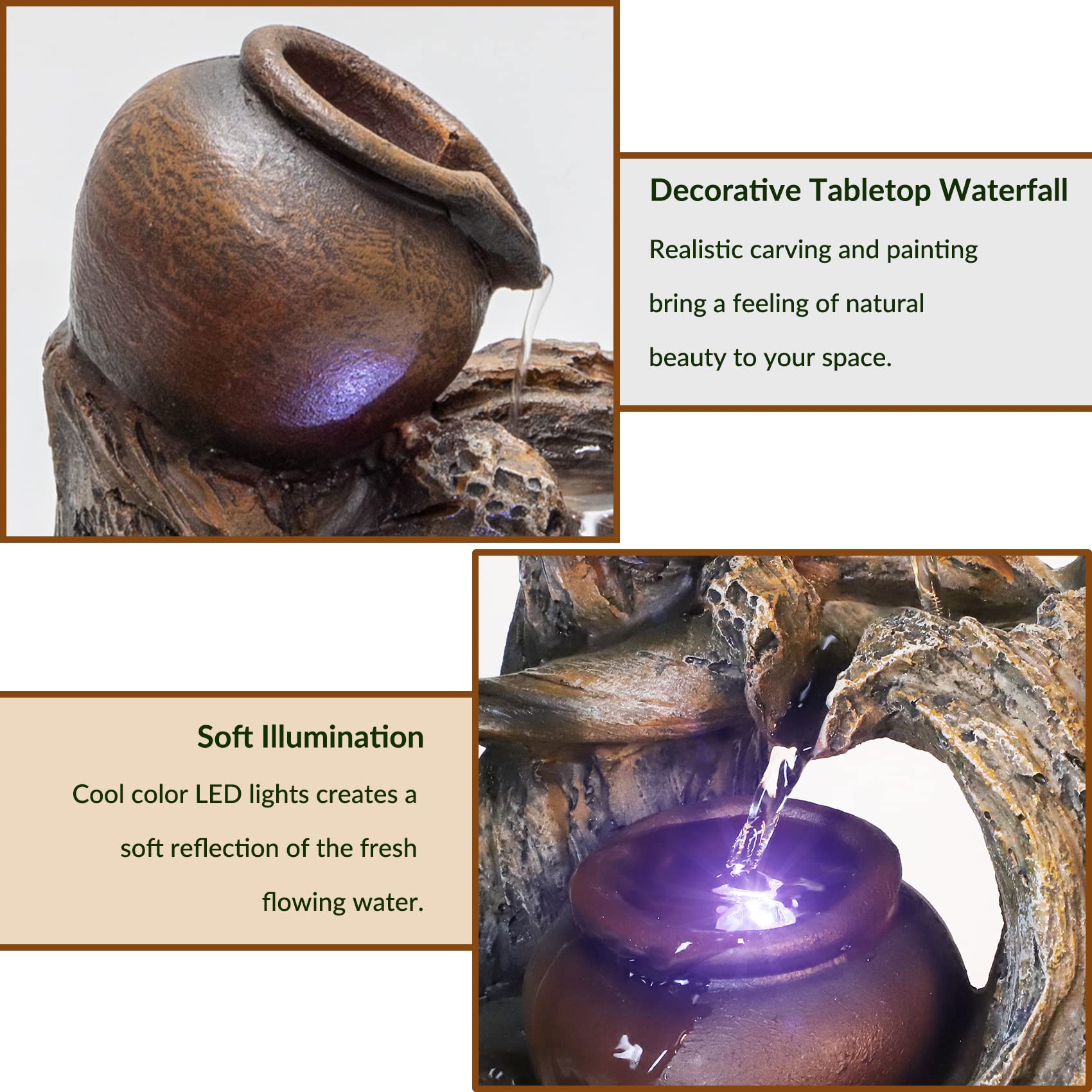 Ferrisland Tabletop Water Fountain, Zen Meditation Indoor Waterfall Fountain, Heart Shape Decoration with LED Light for Home Office Bedroom Relaxation Decor, Gift Ideas