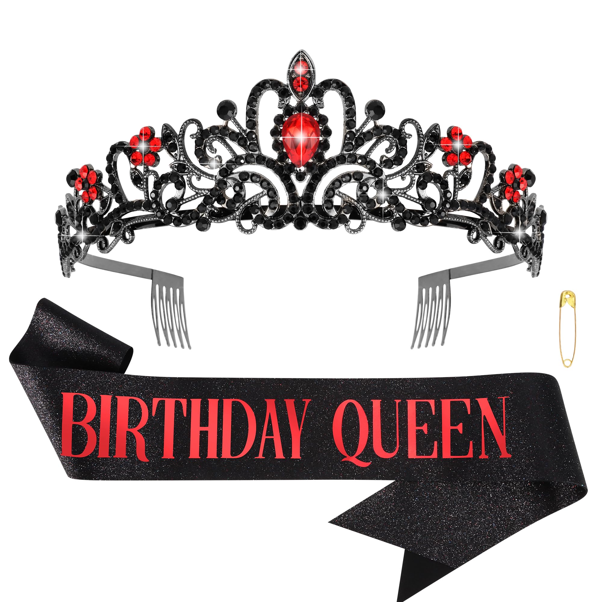 COCIDE Birthday Silver Tiara and Crowns Kit - Silver Tiara, Crown, Sash, Rhinestone Headband, Glitter Sash for Women & Girls Birthday Party Decorations