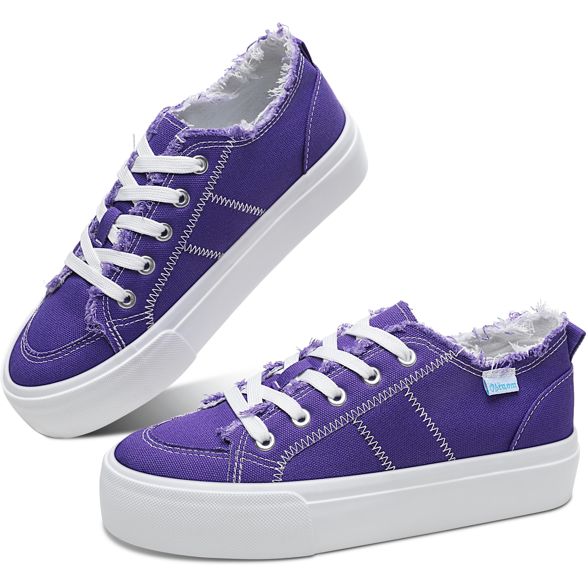 Obtaom Women Platform Canvas Sneakers White Comfort Play Fashion Sneakers Casual Lift Platform Lace Up Shoes Cute Low Top Walking Shoes for Lady
