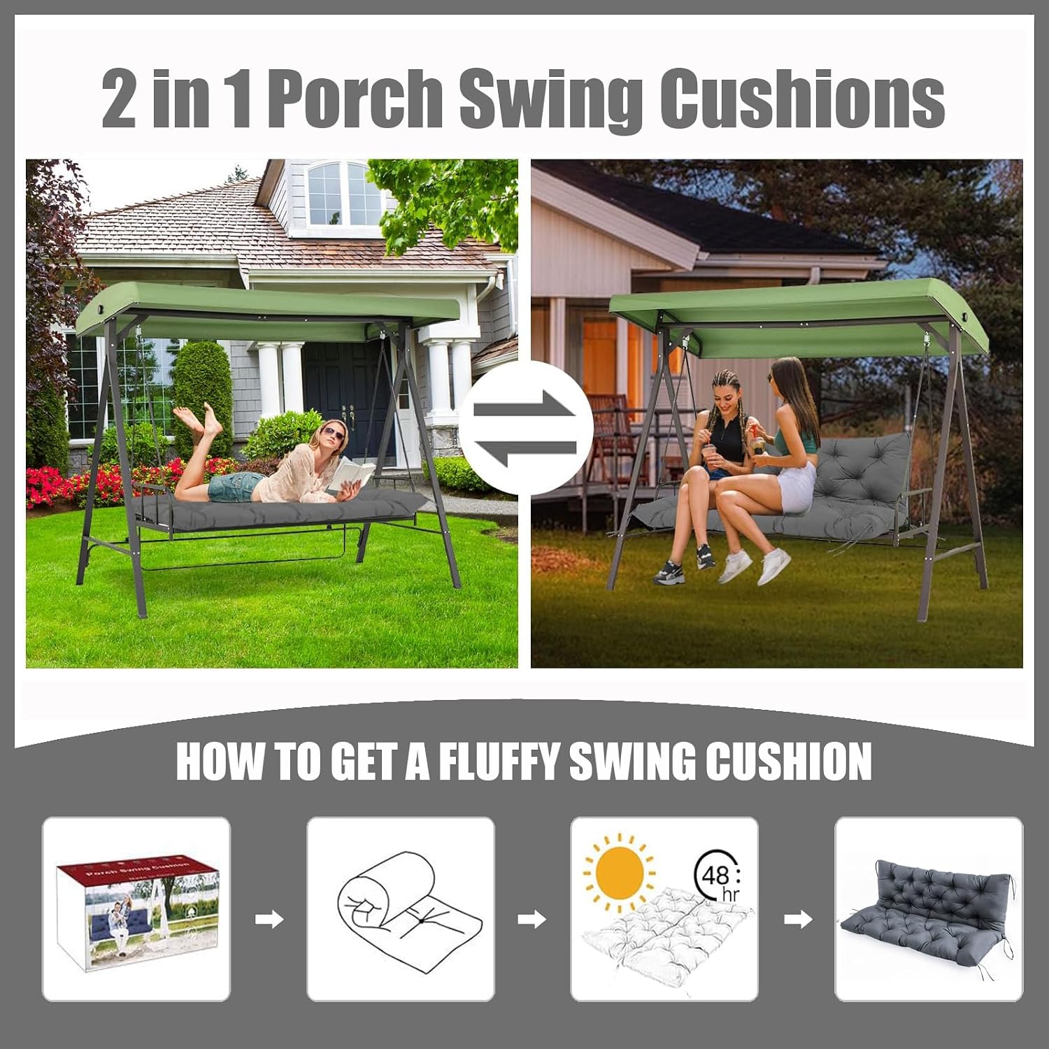 Porch Swing Cushions +Towel, 5" Thick Waterproof Swing Cushions for Outdoor Furniture,3 Seat Swing Cushion Replacement for Patio Swing,Outdoor Swing,Garden Bench