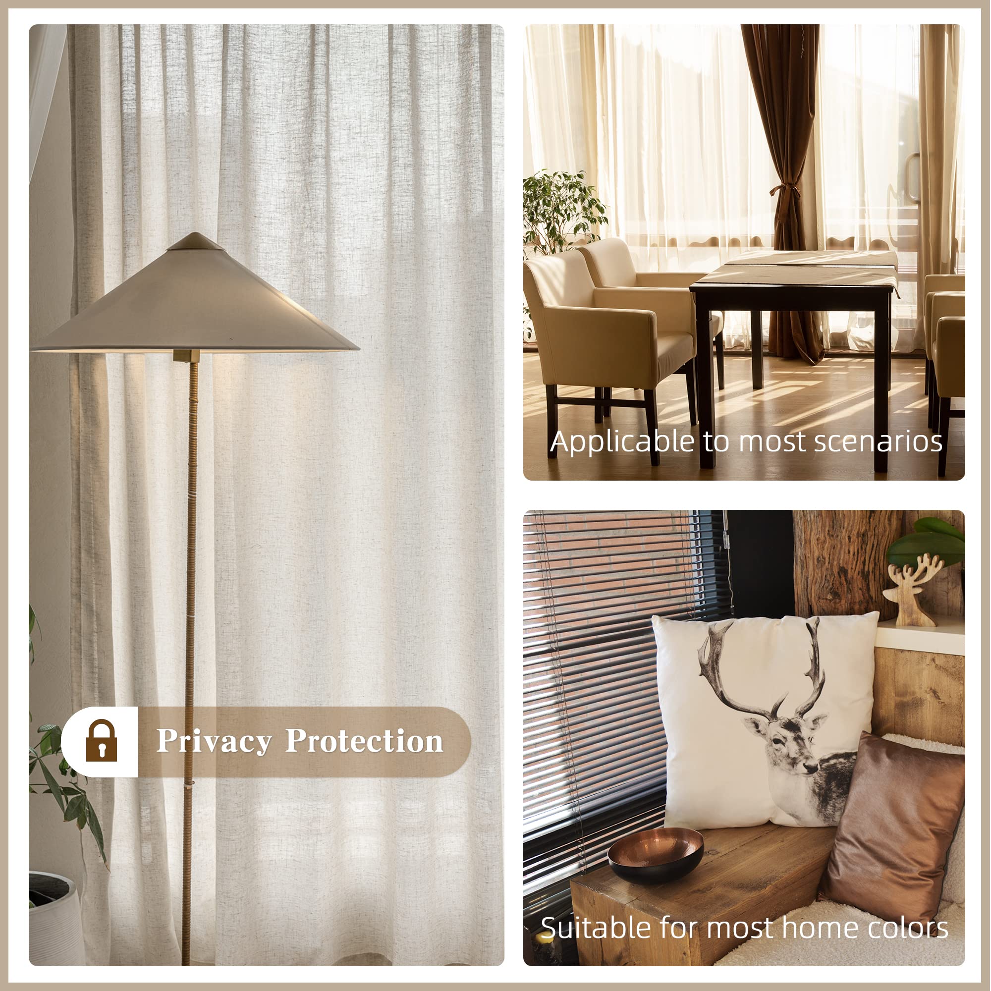 MAIHER Linen Textured Pleated Curtains 63 Inches Long for Living Room, Light Filtering Pinch Pleat Semi Sheer Drapes Curtains with Tieback and Hooks, Natural Linen (1 Panel, 54" W x 63" L)