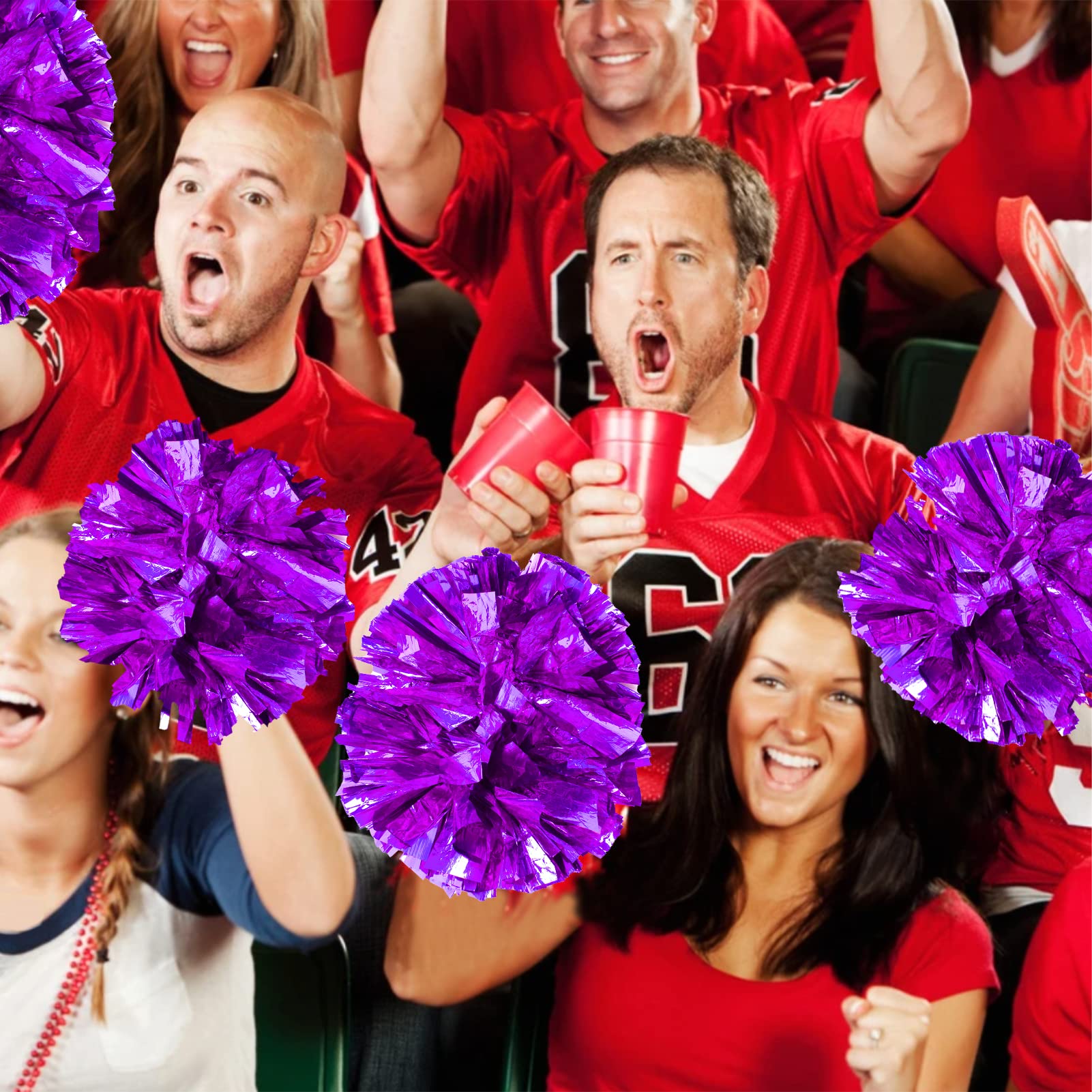 4Pcs Metallic Cheerleading Pom Poms, Creatiee 2 Pair Cheerleader Cheering Squad Pompoms for School Sports Dance Games Team Spirit Cheer