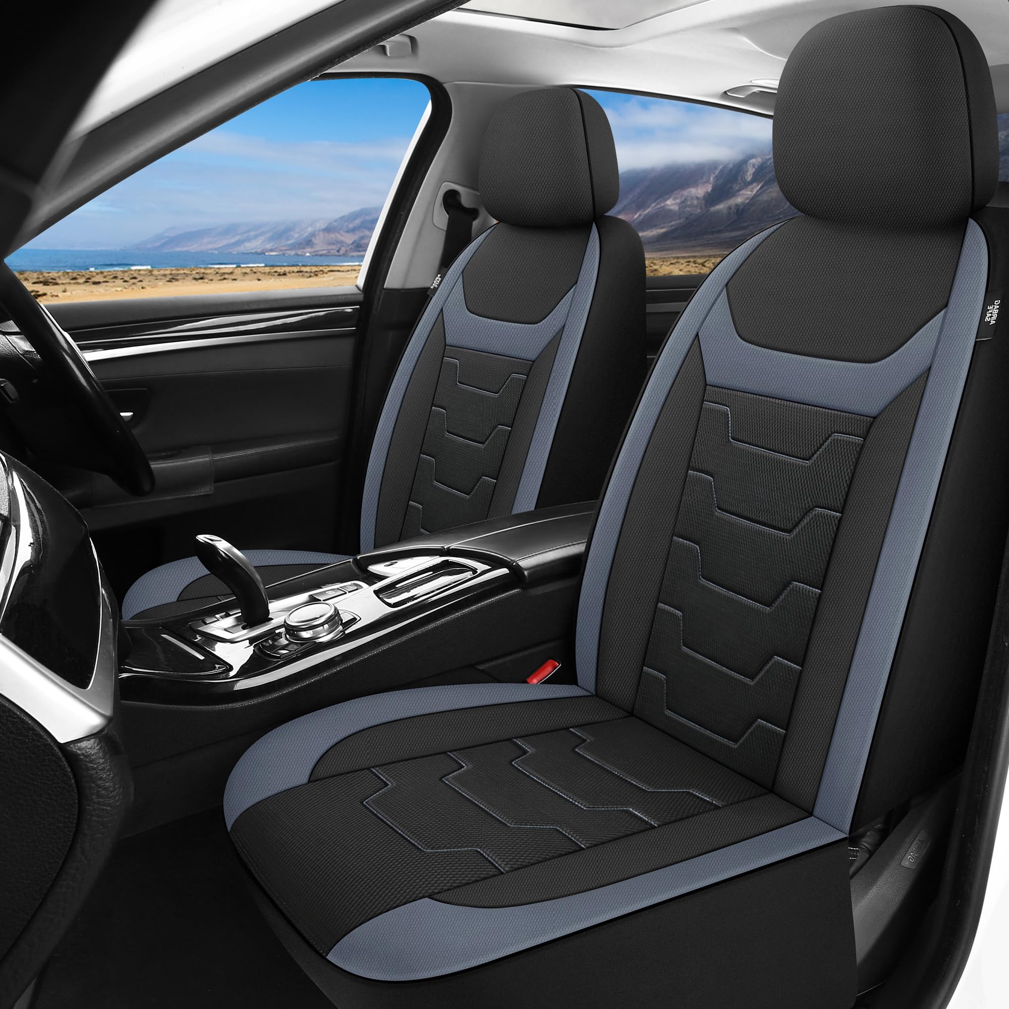 AOKAOK 3D Air-Mesh Car Seat Covers Full Set, Breathable and Split Bench Compatible Seat Covers for Cars, Universal Car Interior Covers for Most Cars Sedan Truck SUV(Black/Blue)