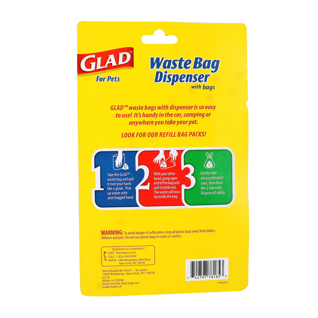 Glad for Pets Heavy Duty Dog Poop Bags, Scented Leak-Resistant Waste Bags with Fun Print Design, Tear-Resistant for Confident Pickup, Fits Standard Dispensers, 6 Rolls, 90 Count (Pack of 2)