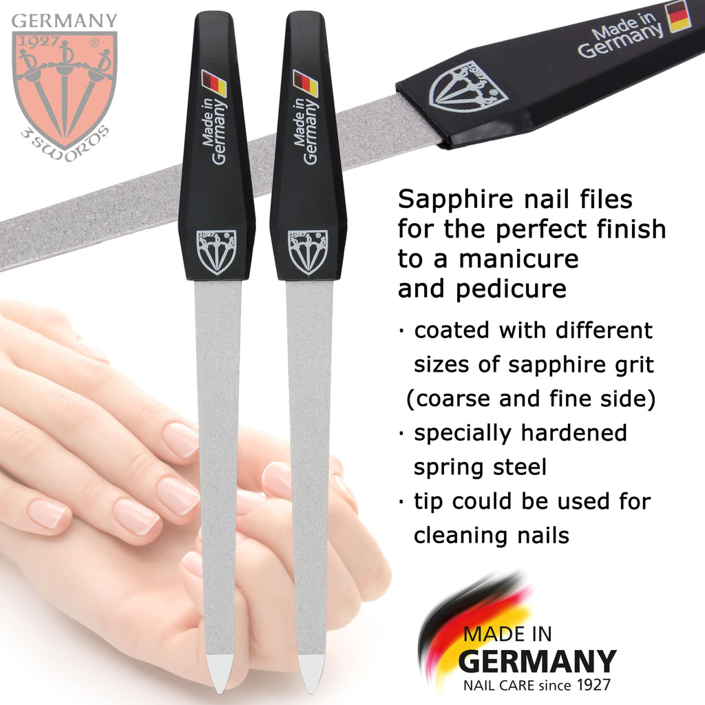 3 Swords Germany - Sapphire Metal Nail File Set 10 Pieces with 1 Piece 3-Way Nail Buffer – Nail Care Made in SOLINGEN/Germany