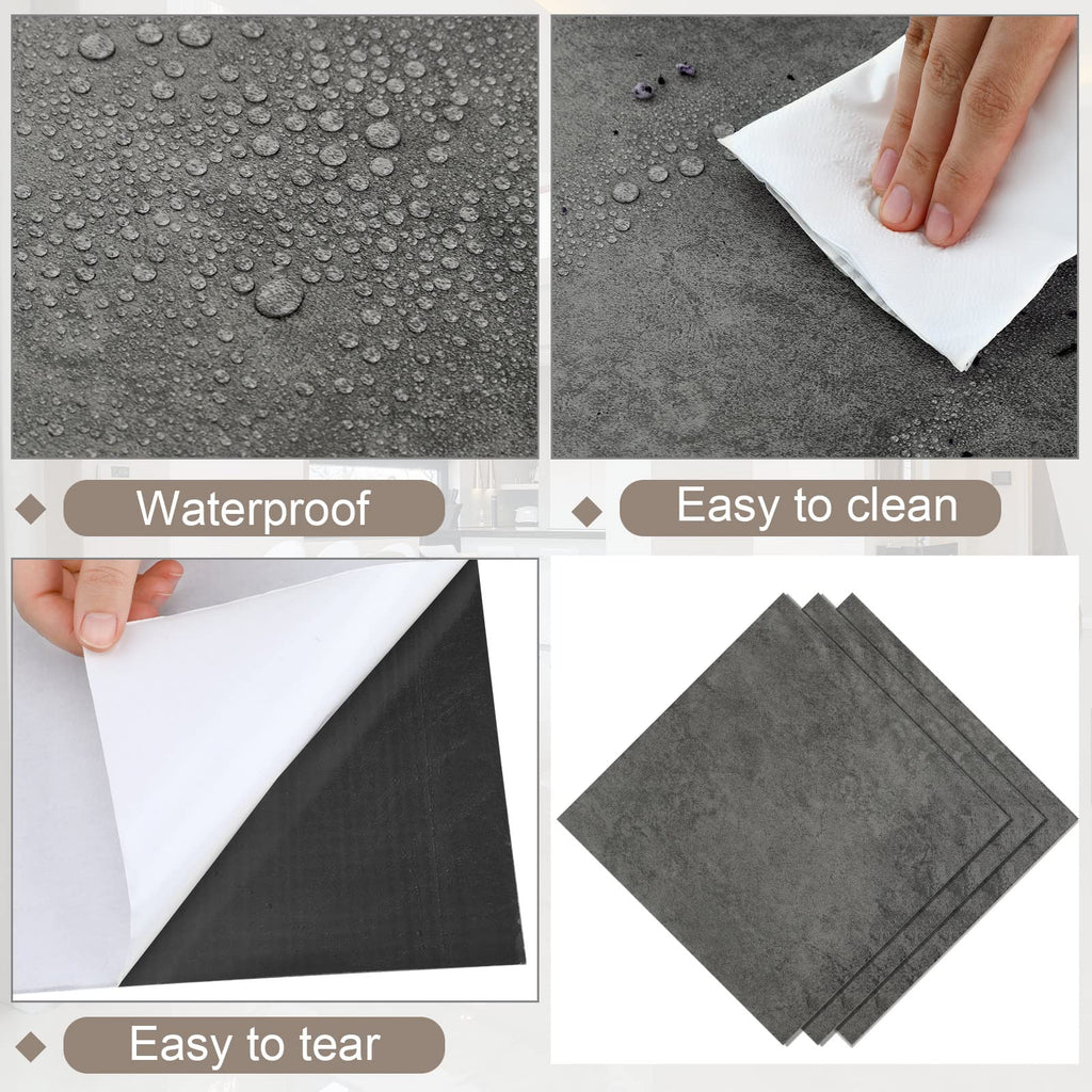 Spiareal 48 Pieces Peel and Stick Floor Tiles Vinyl Flooring 12 x 12 Inch Stick on Floor Tile Self Adhesive Waterproof DIY for Bathroom Kitchen Bedroom Living Room(Black Marble)