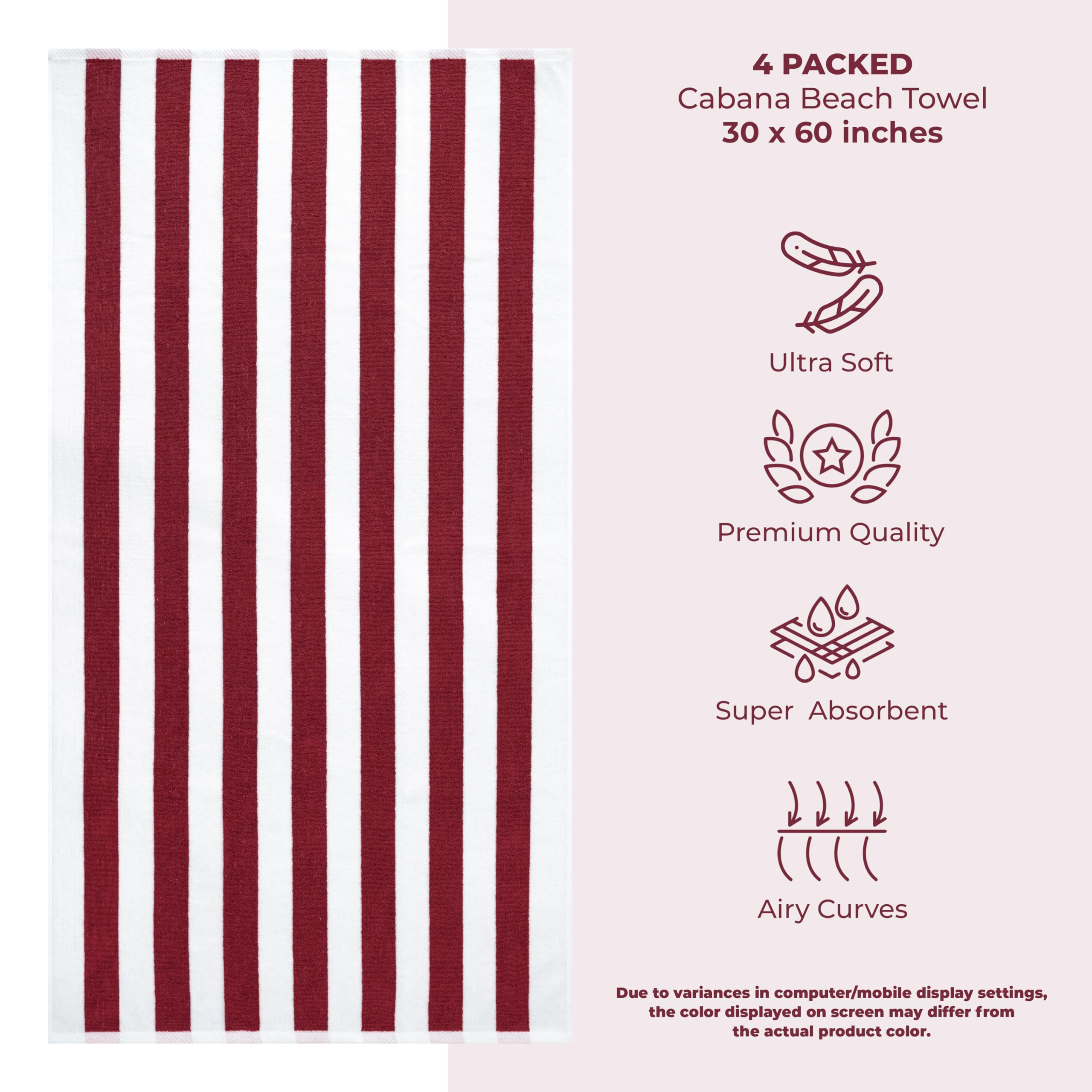American Soft Linen Cabana Striped Beach Towels, 30x60 inch 4 Piece Oversize Pool Towels, Quick Drying Sand Free Swim Towels, Beige