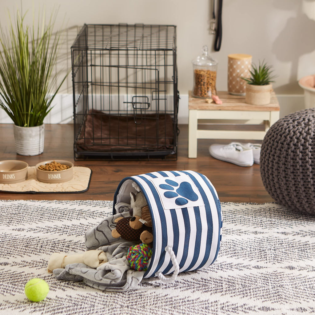 Bone Dry Pet Storage Collection Striped Paw Patch Bin, Aqua, Small Rectangle