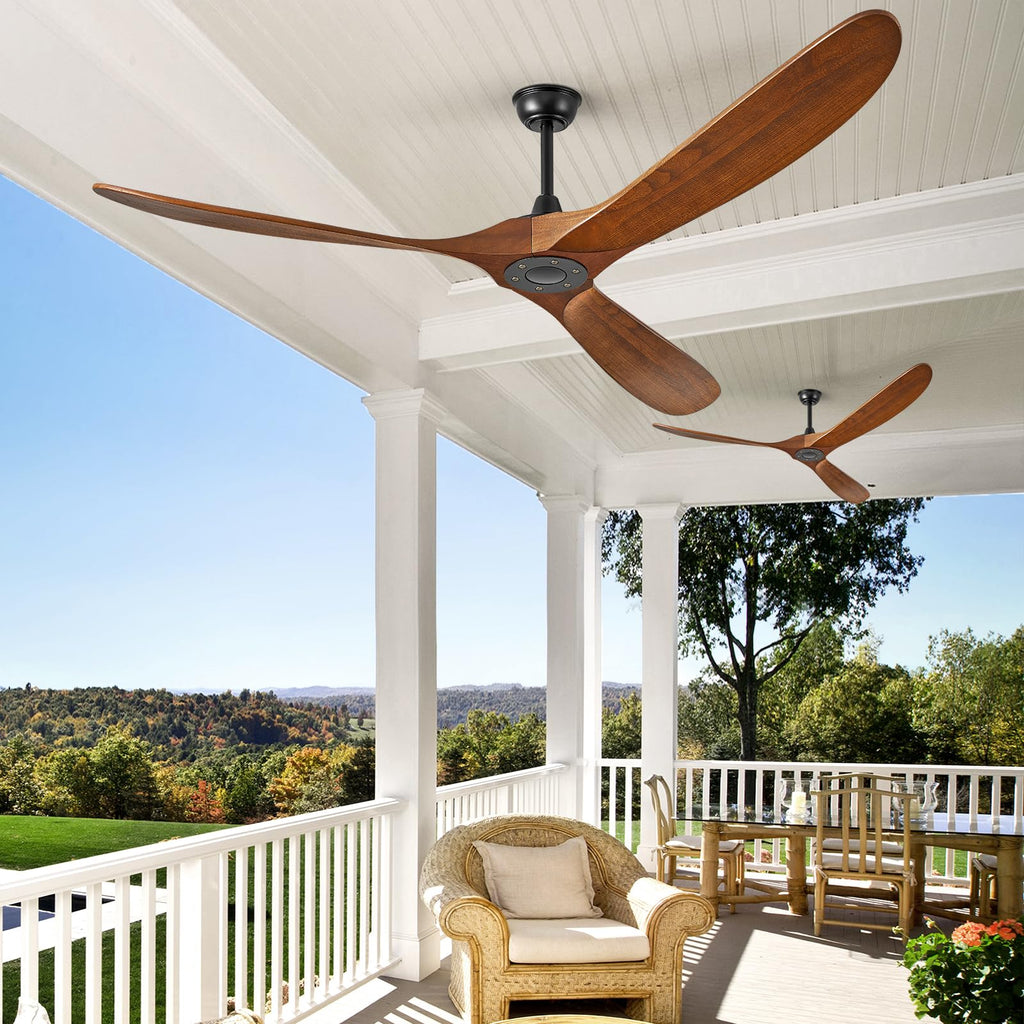 ABZ Ceiling Fans without Lights - 52 Inch Modern Ceiling Fans no Lights with Remote Control, Black 3 Blade Solid Wood Indoor Outdoor Ceiling Fans for Patios Living Room Bedroom