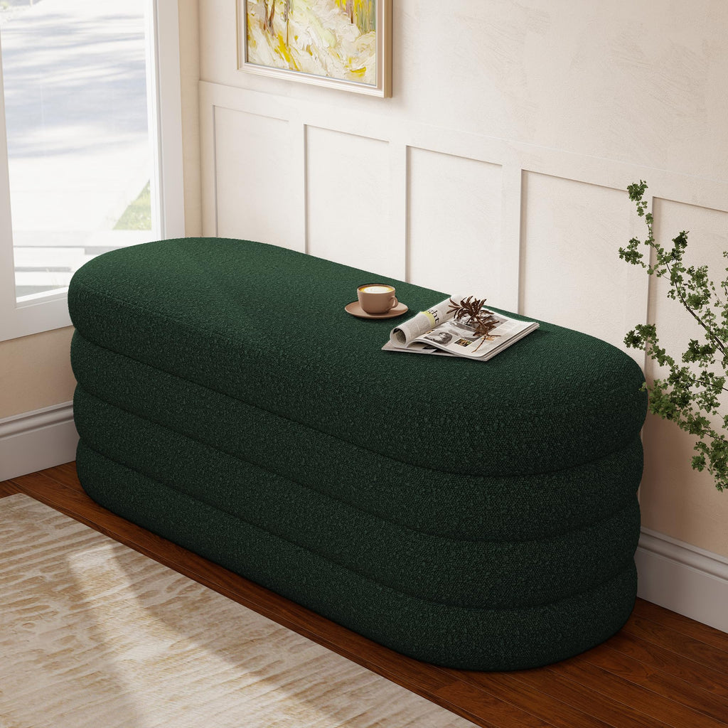 Busaurus Storage Ottoman Bench 49.2 Inch Upholstered Fabric Storage Bench for Bedroom End of Bed Aesthetic Large Oval Ottoman for Living Room Entryway (Black)