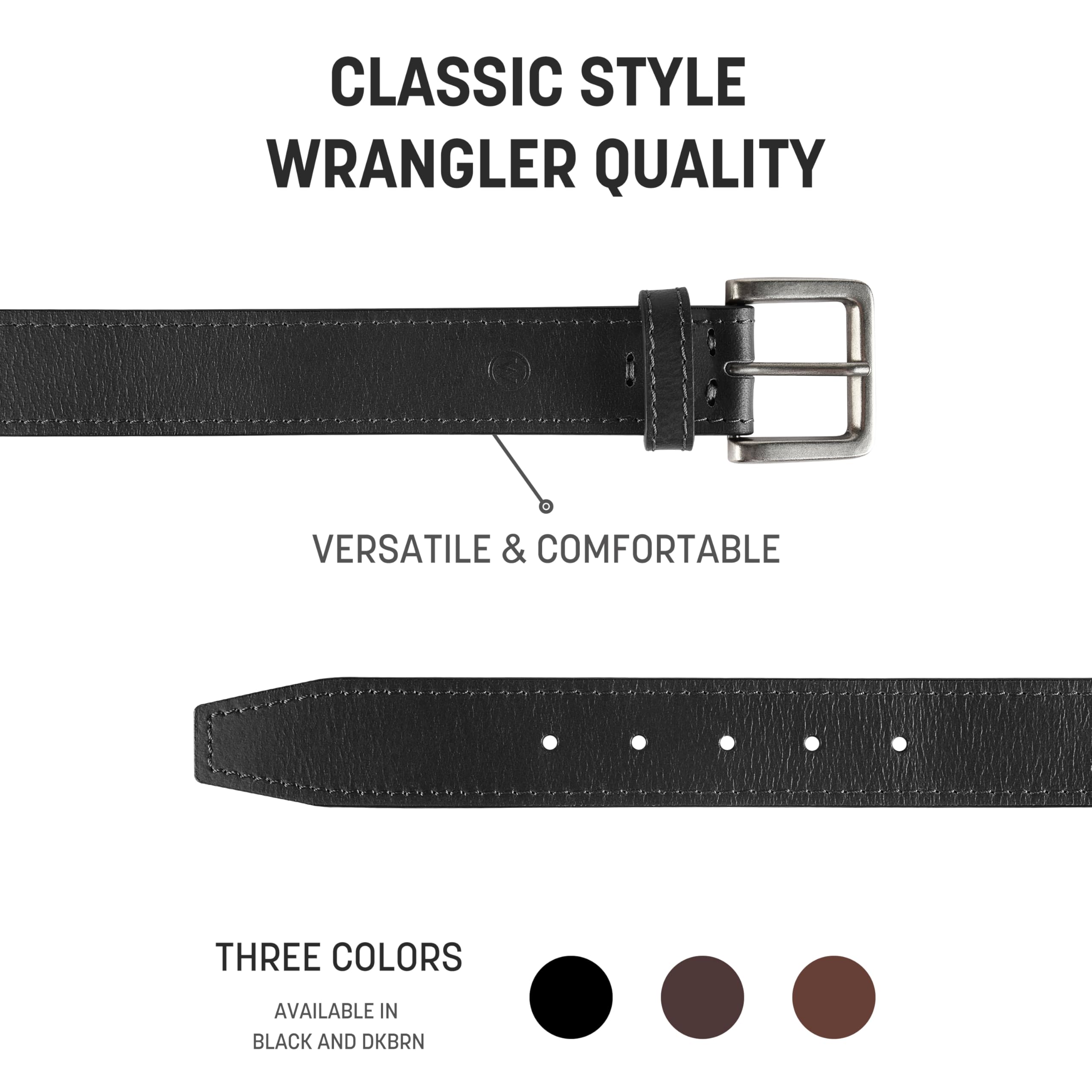 Wrangler Men’s Leather Belt, Country Casual Every Day Belt for Jeans