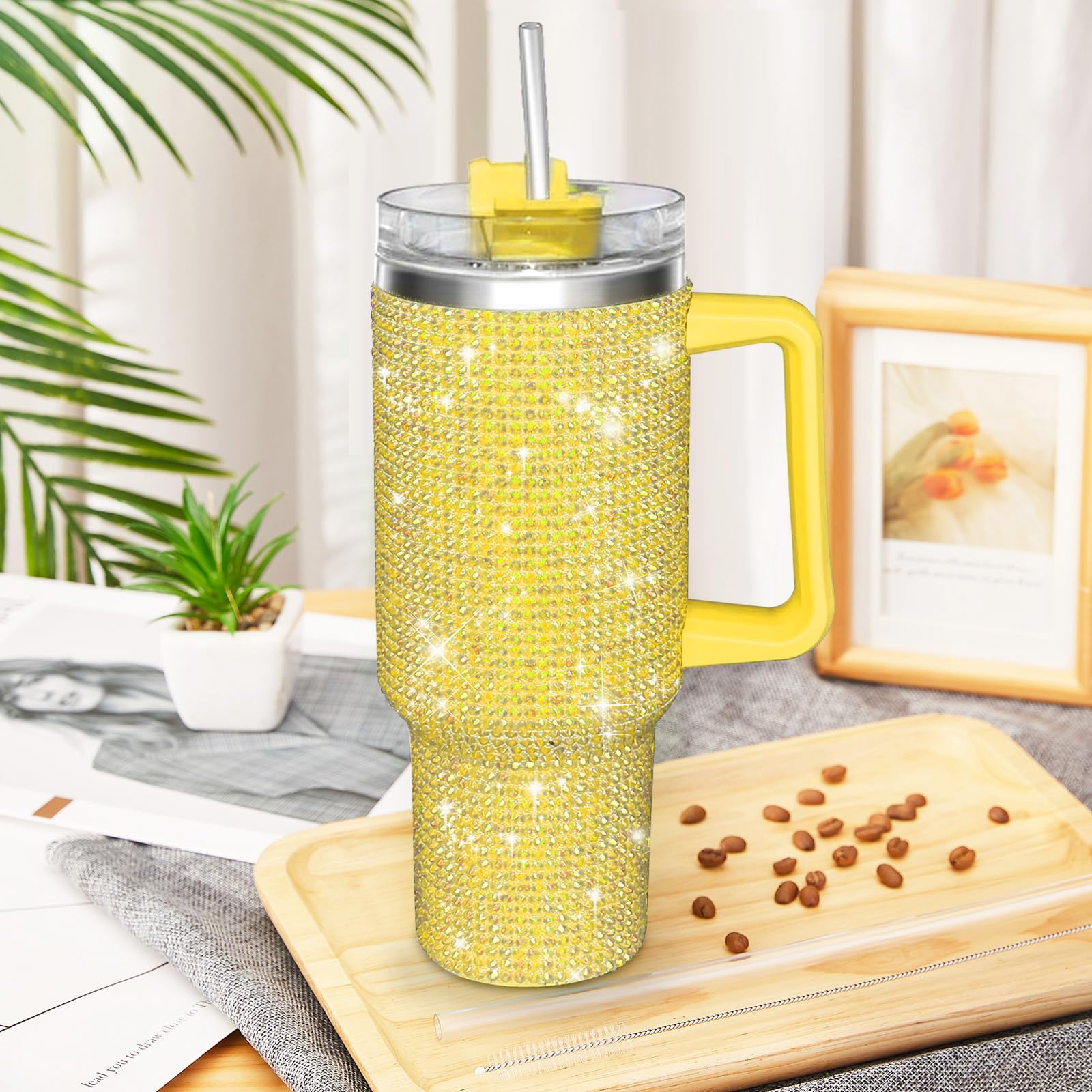 HWISDMIG 40oz Tumbler with Handle-Glitter Rhinestones Tumbler Bling Cups Stainless Steel Water Bottle Diamond Studded Tumbler for Women-Birthday Gifts for Women, Mom, Girlfriend (Amethyst)